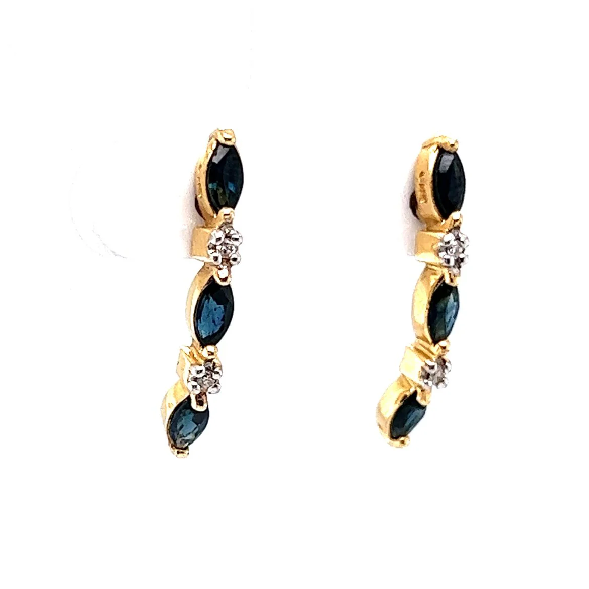 Curved Bar Sapphire & Diamond Earrings in 14k Yellow Gold - Image 3