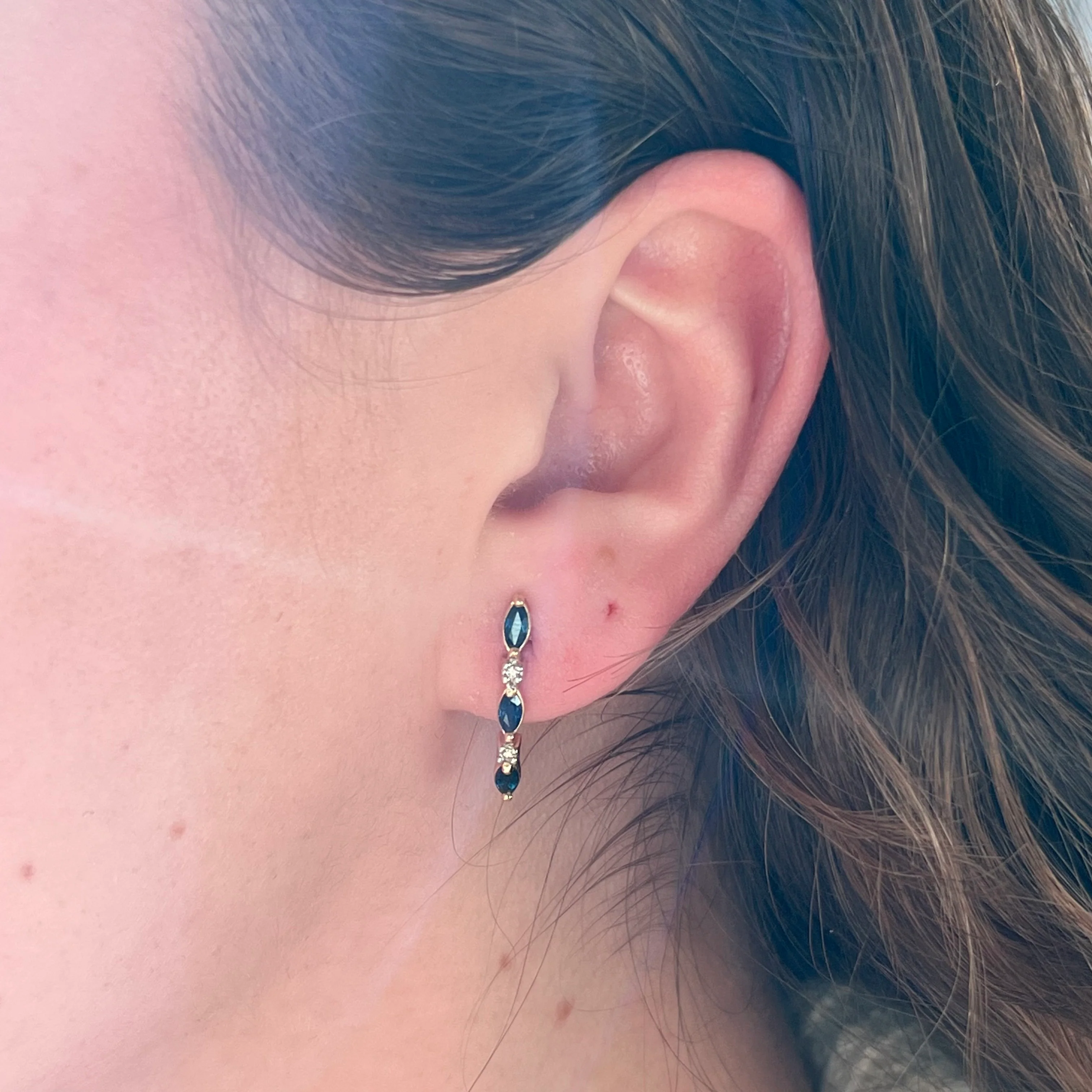 Curved Bar Sapphire & Diamond Earrings in 14k Yellow Gold - Image 4