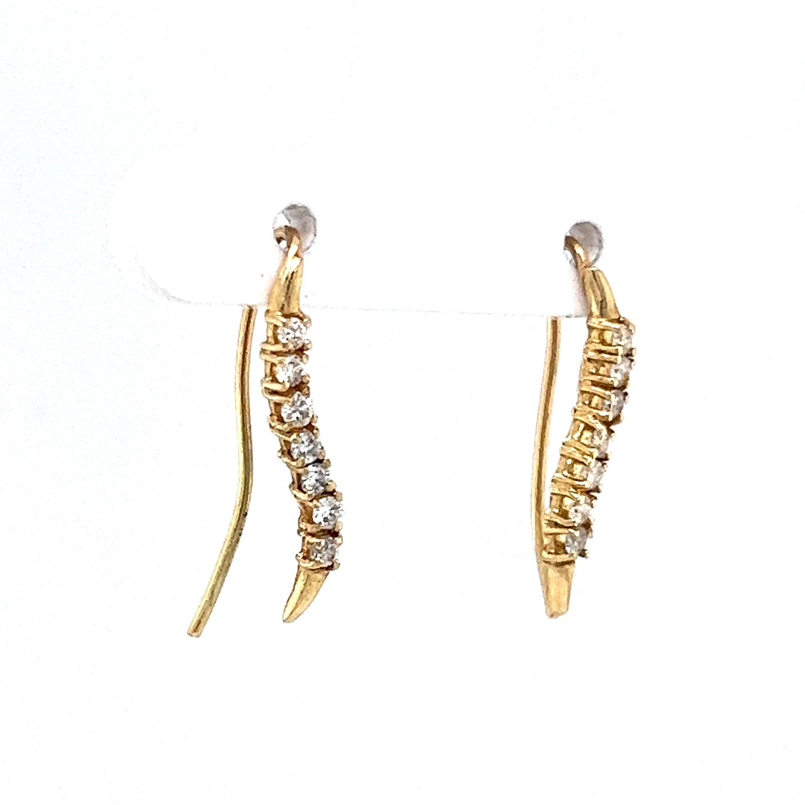Curved Diamond Bar Drop or Climber Earrings in 14k Yellow Gold - Image 3