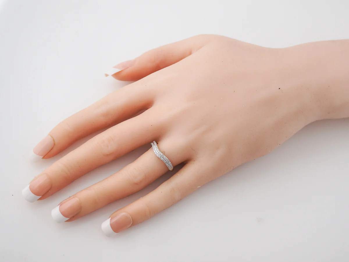 Curved Double Diamond Wedding Band in 14k - Image 6