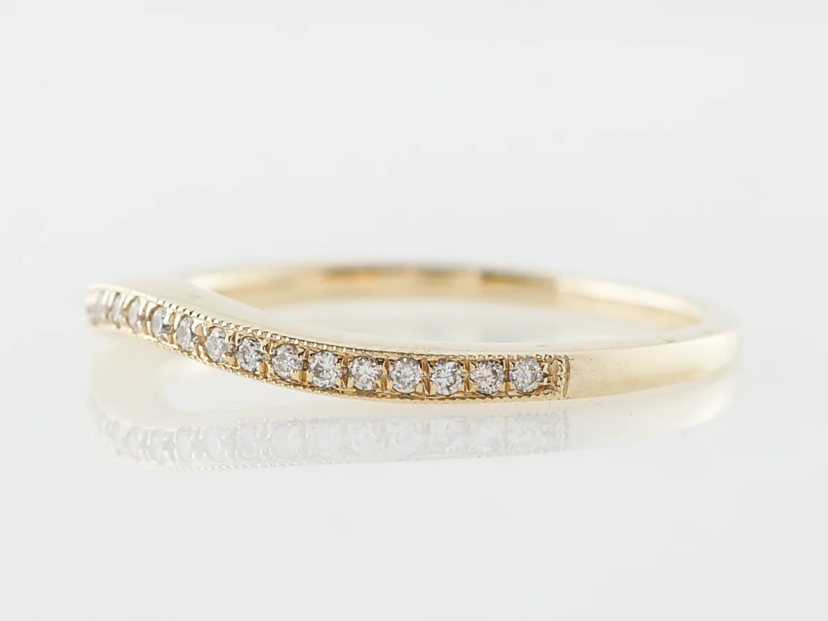 Curved Milgrain Wedding Band w/ Diamonds in Yellow Gold - Image 2