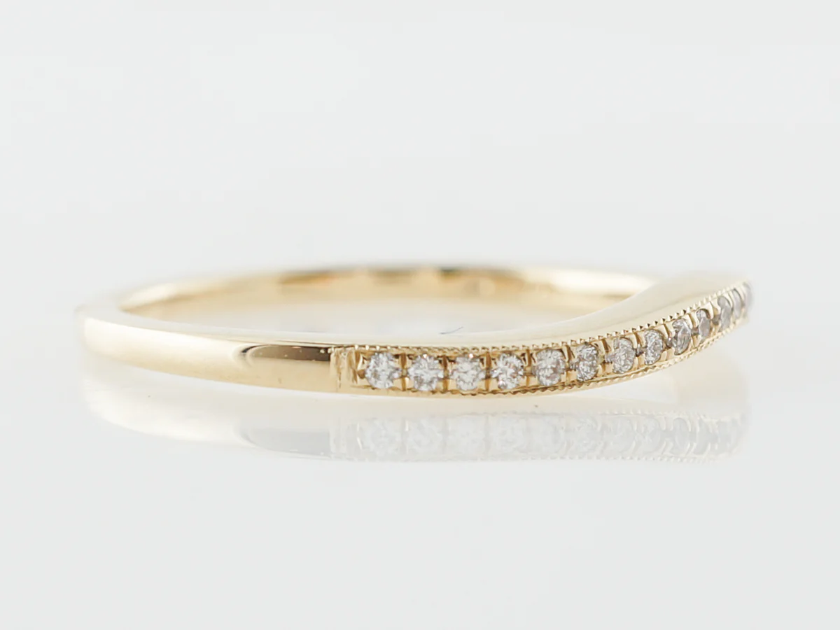 Curved Milgrain Wedding Band w/ Diamonds in Yellow Gold - Image 3