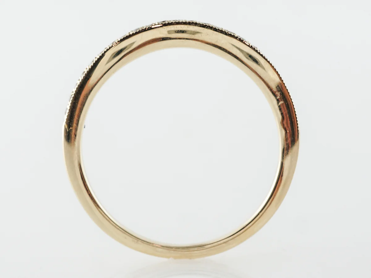 Curved Milgrain Wedding Band w/ Diamonds in Yellow Gold - Image 4