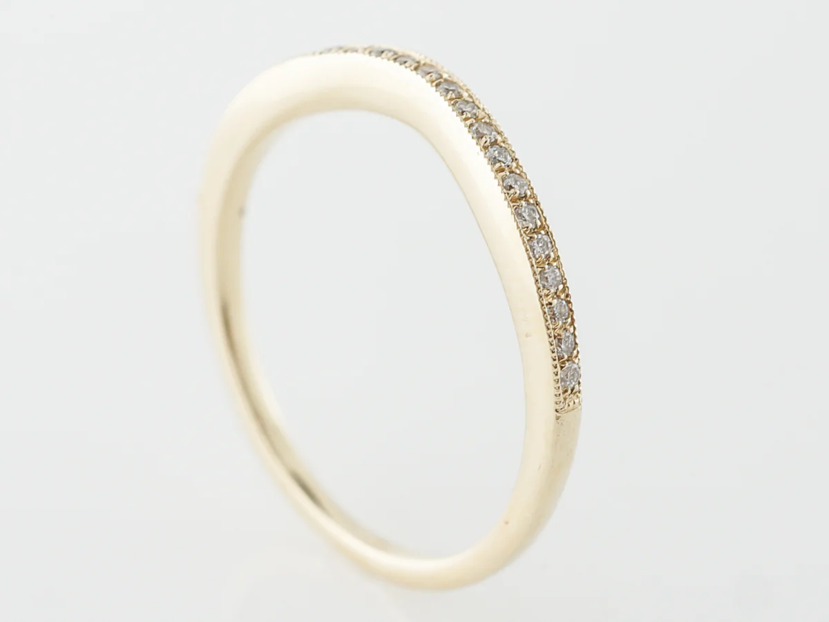 Curved Milgrain Wedding Band w/ Diamonds in Yellow Gold - Image 5