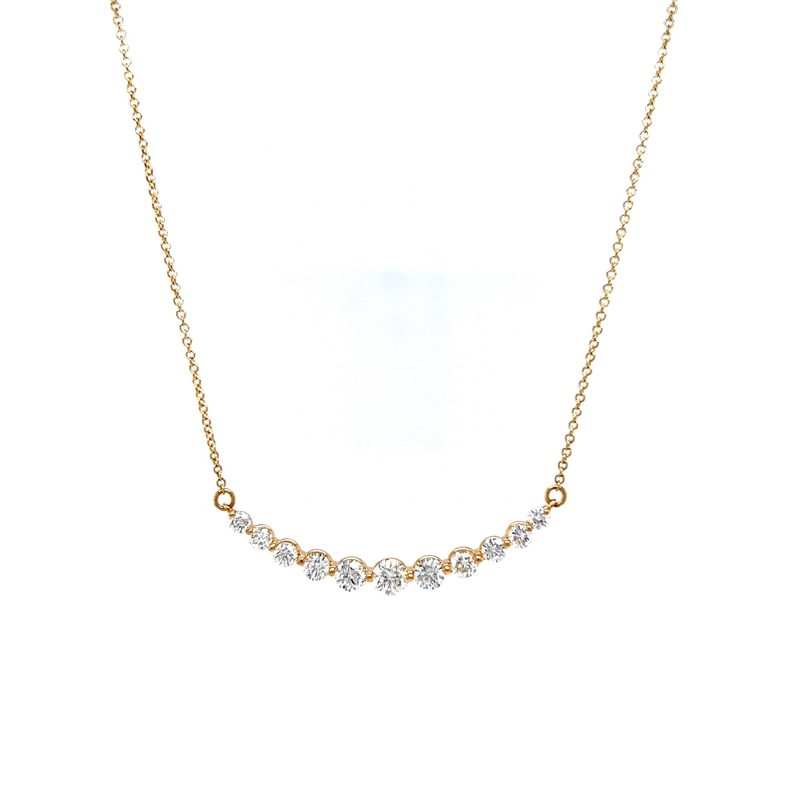 Curved Round Brilliant Diamond Necklace in 14k Yellow Gold