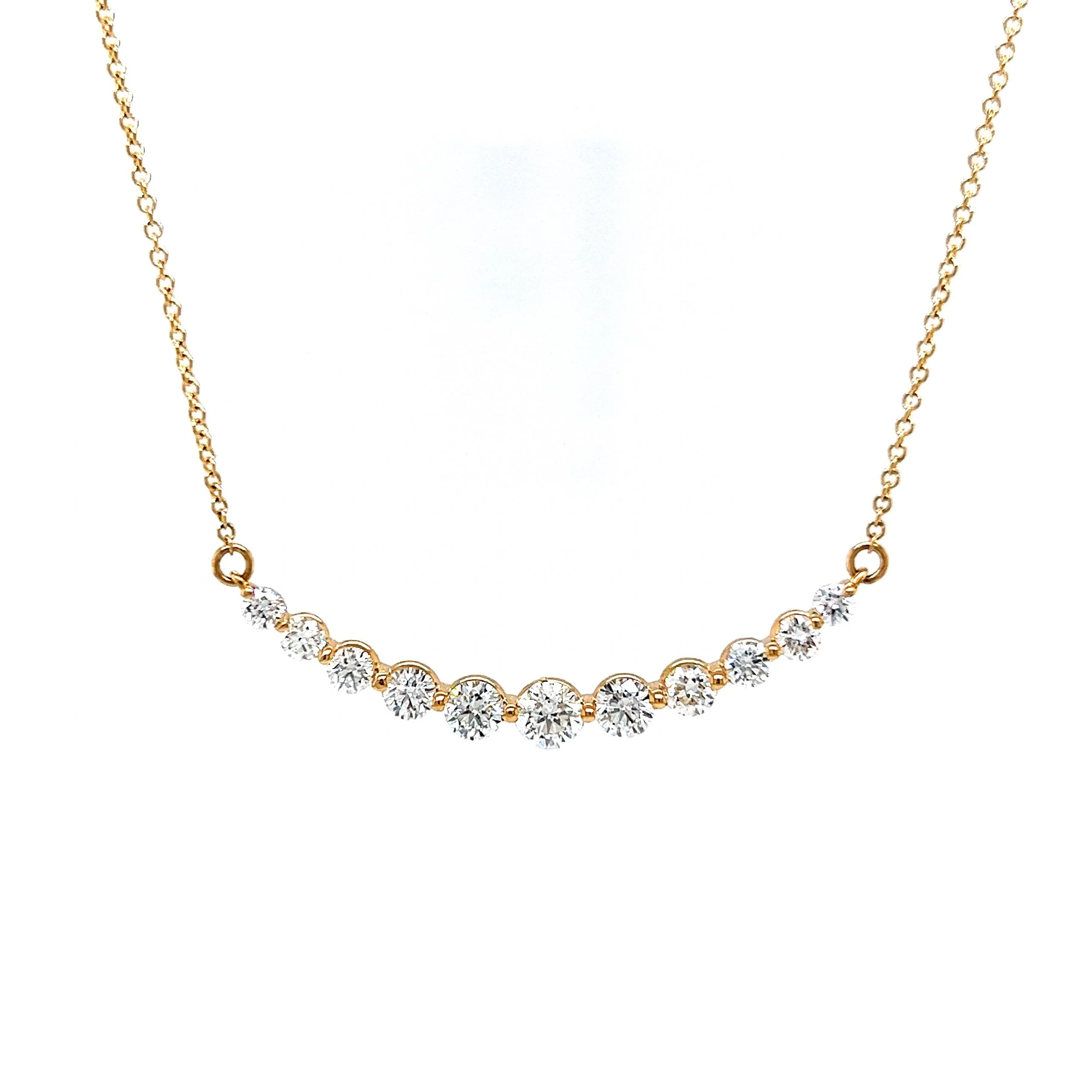 Curved Round Brilliant Diamond Necklace in 14k Yellow Gold - Image 2