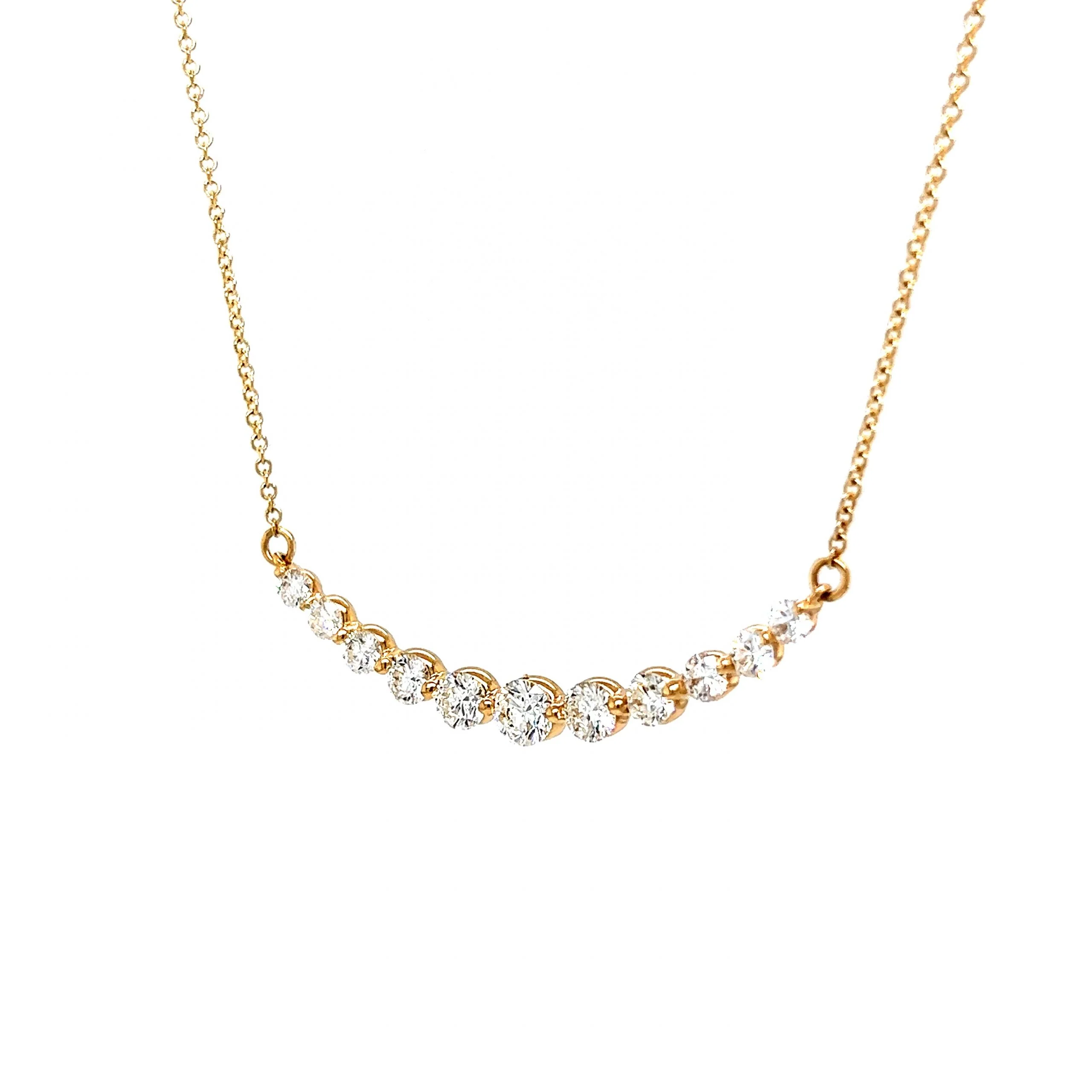 Curved Round Brilliant Diamond Necklace in 14k Yellow Gold - Image 3