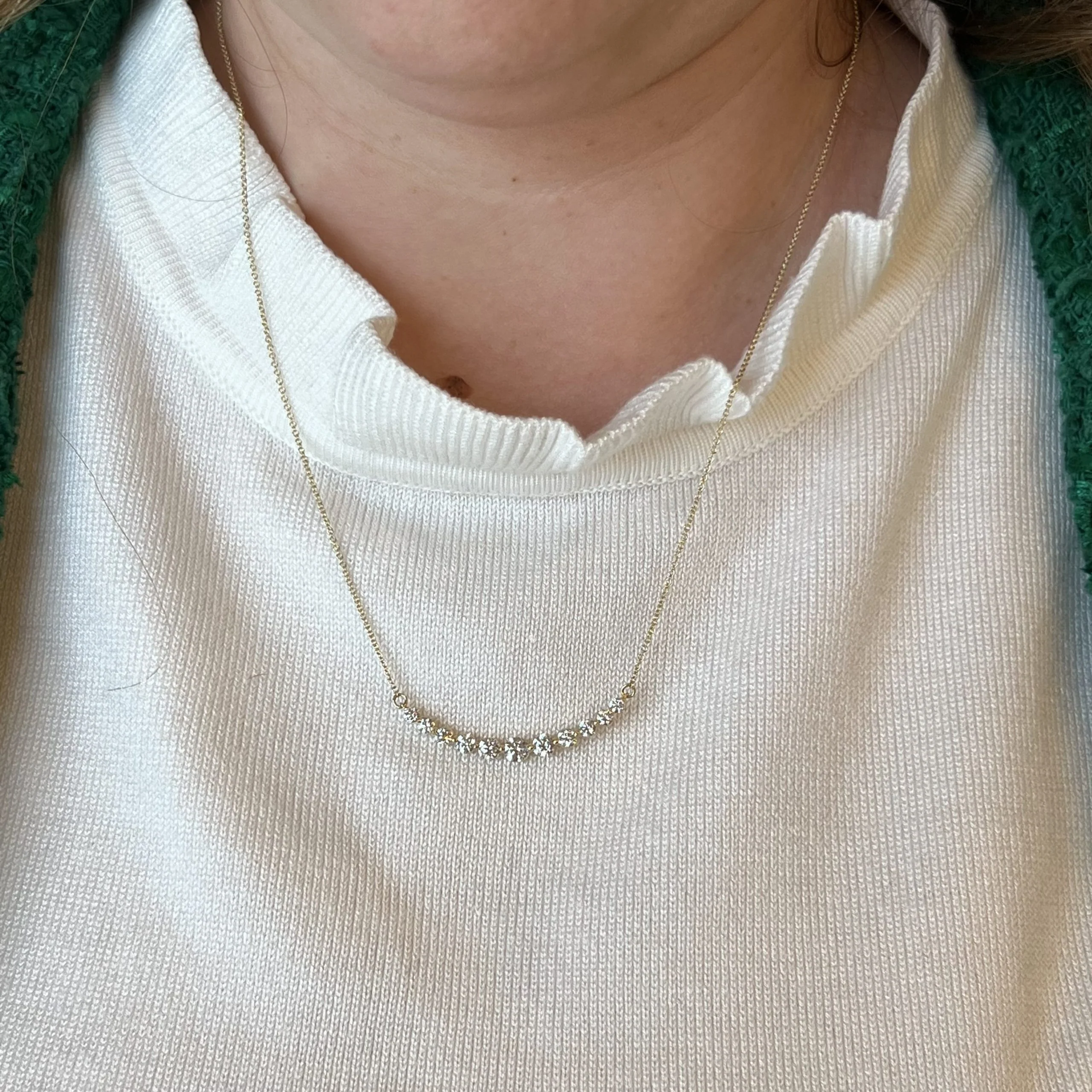 Curved Round Brilliant Diamond Necklace in 14k Yellow Gold - Image 5