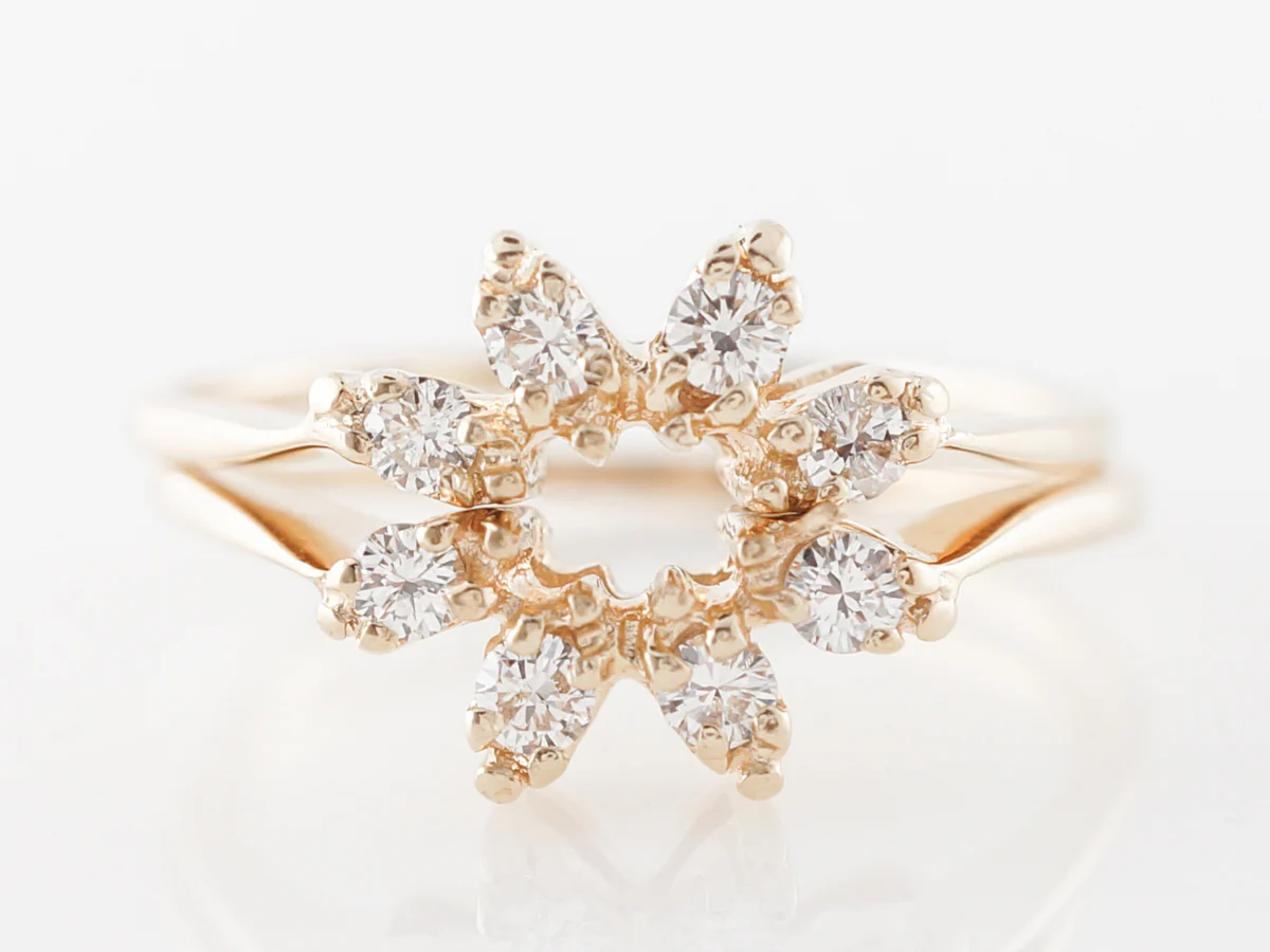 Curved Wedding Band Set w/ Diamonds 14k Yellow Gold