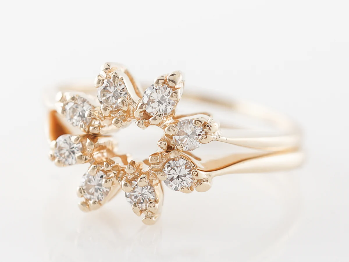 Curved Wedding Band Set w/ Diamonds 14k Yellow Gold - Image 2