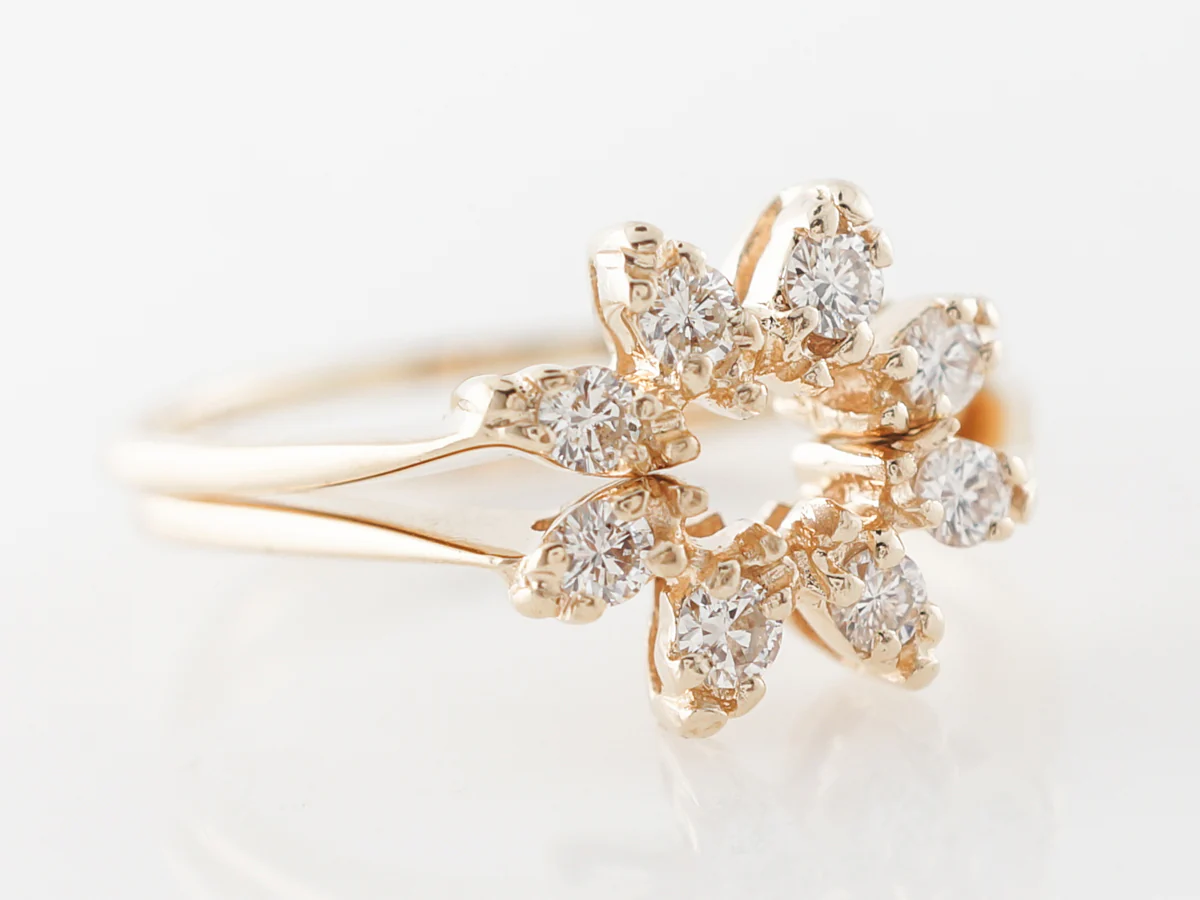 Curved Wedding Band Set w/ Diamonds 14k Yellow Gold - Image 3