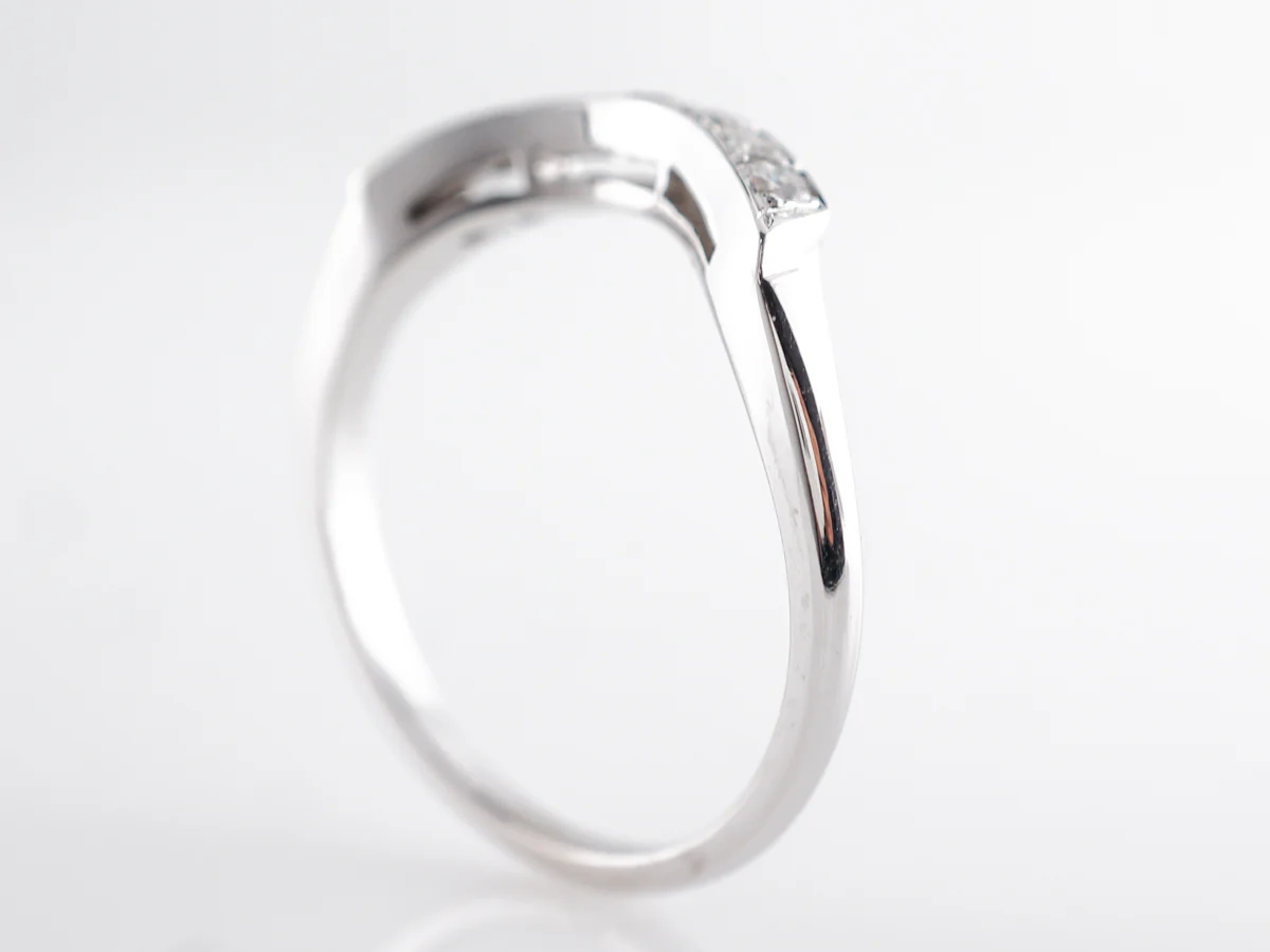 Curved Wedding Band w/ Diamonds in 14k White Gold - Image 4