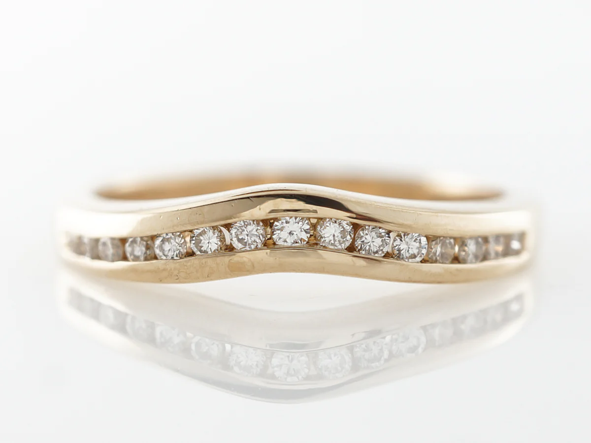 Curved Wedding Band w/ Diamonds in Yellow Gold