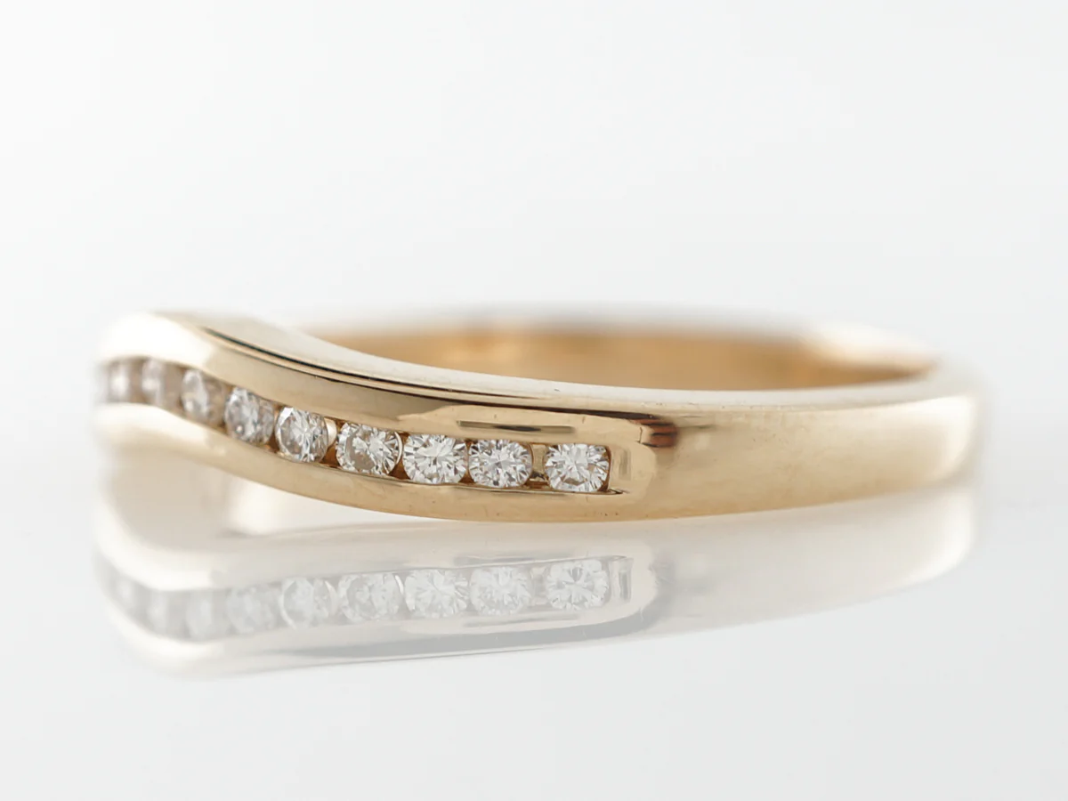 Curved Wedding Band w/ Diamonds in Yellow Gold - Image 2