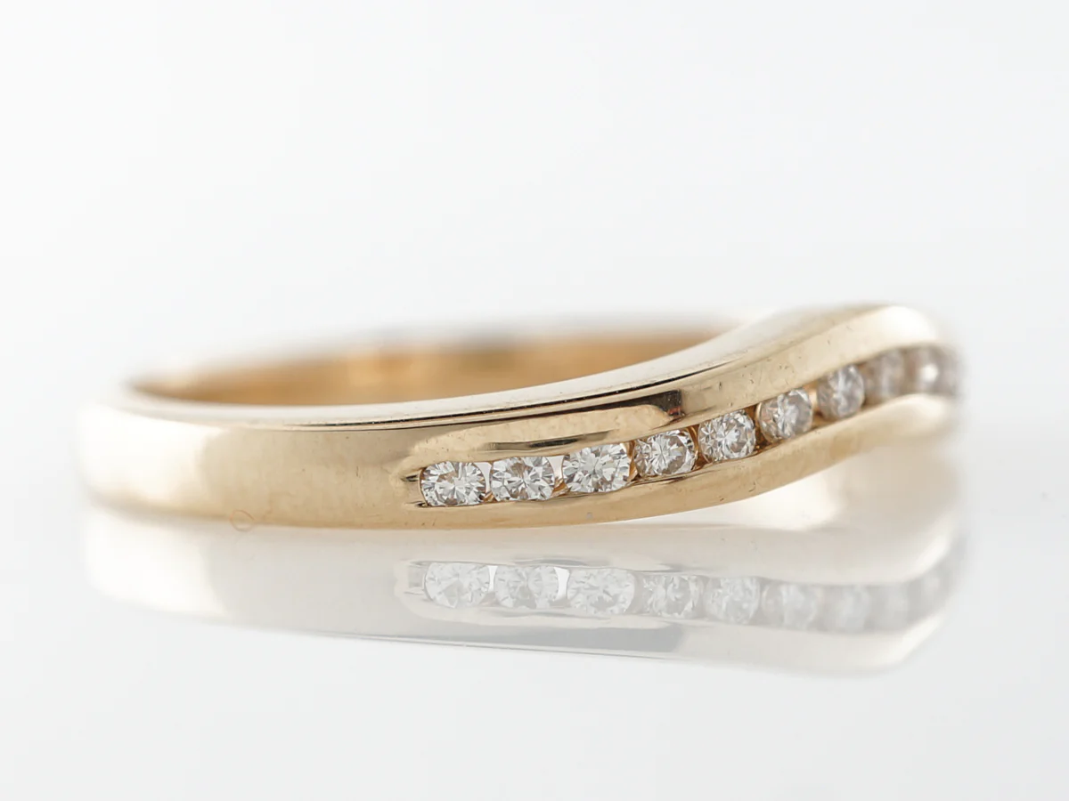 Curved Wedding Band w/ Diamonds in Yellow Gold - Image 3