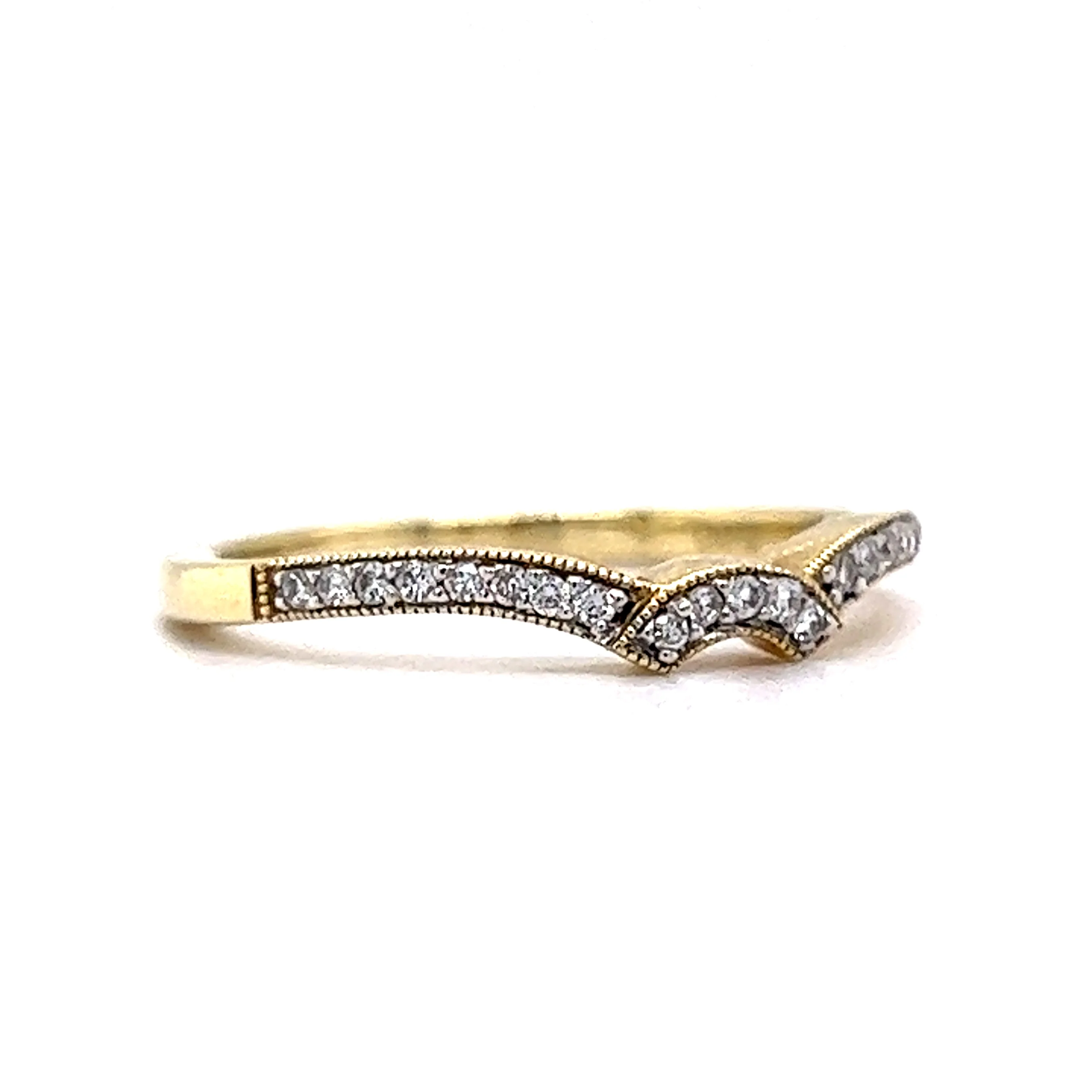 Curved Yellow Gold Diamond Wedding Band 14k - Image 3