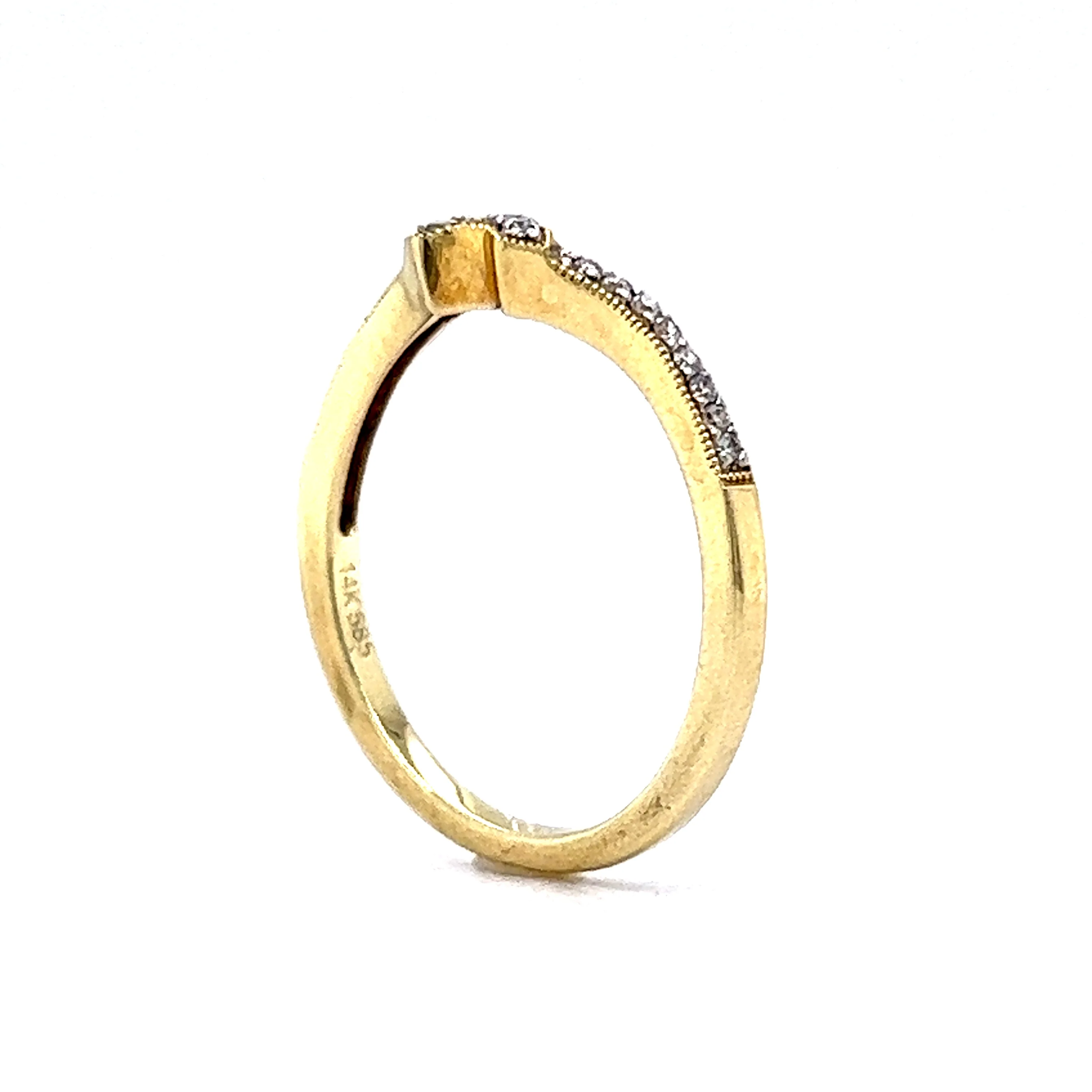 Curved Yellow Gold Diamond Wedding Band 14k - Image 5