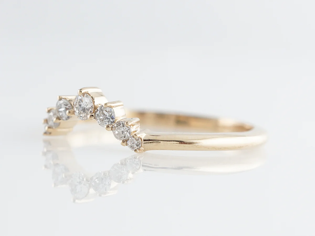 Curved Yellow Gold Wedding Band w/ Diamonds 14k - Image 2