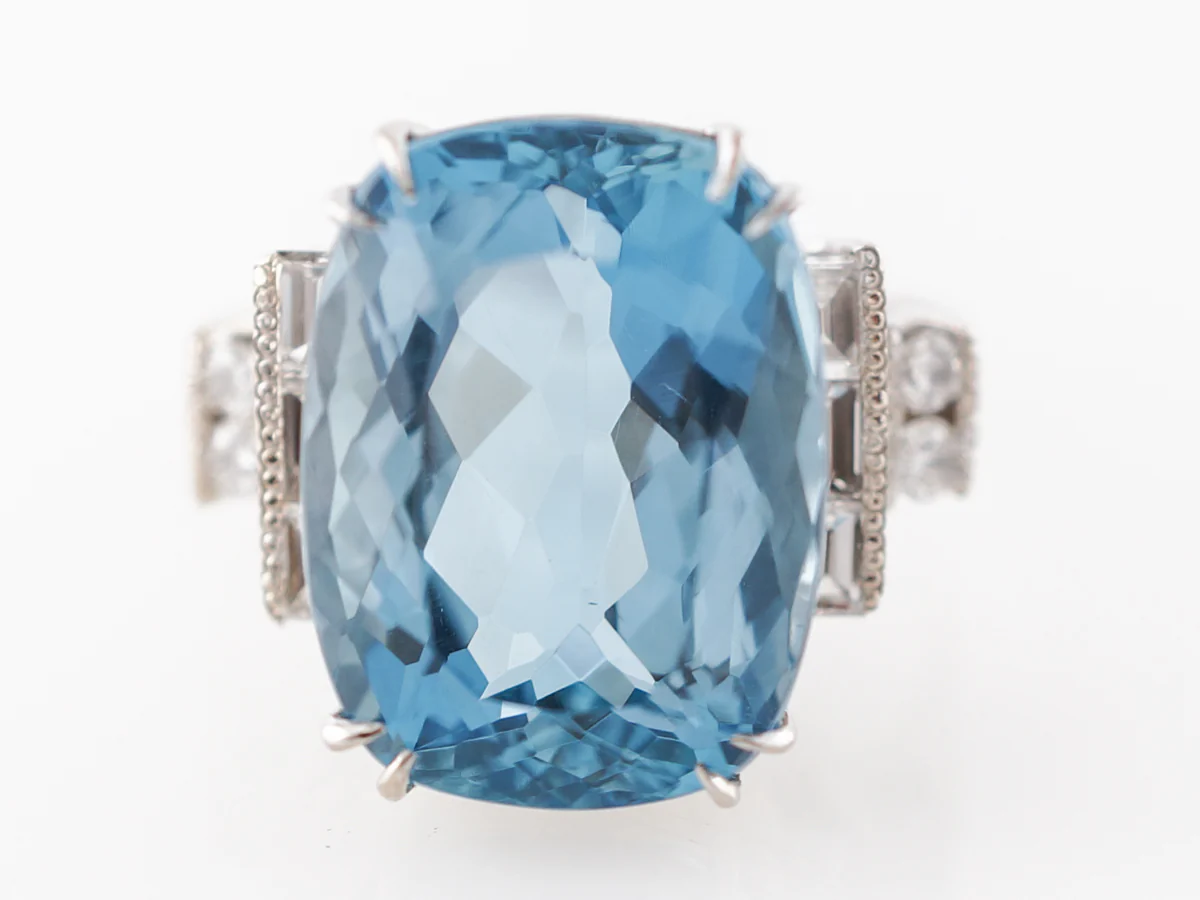 Cushion Cut Aquamarine Cocktail Ring in White Gold