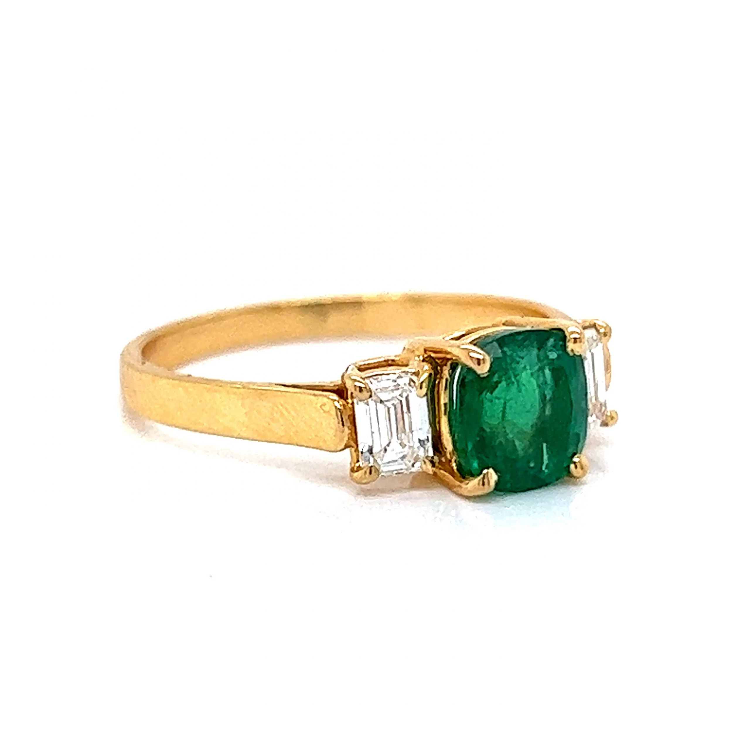Cushion Cut Emerald & Diamond Ring in 18k Yellow Gold - Image 3