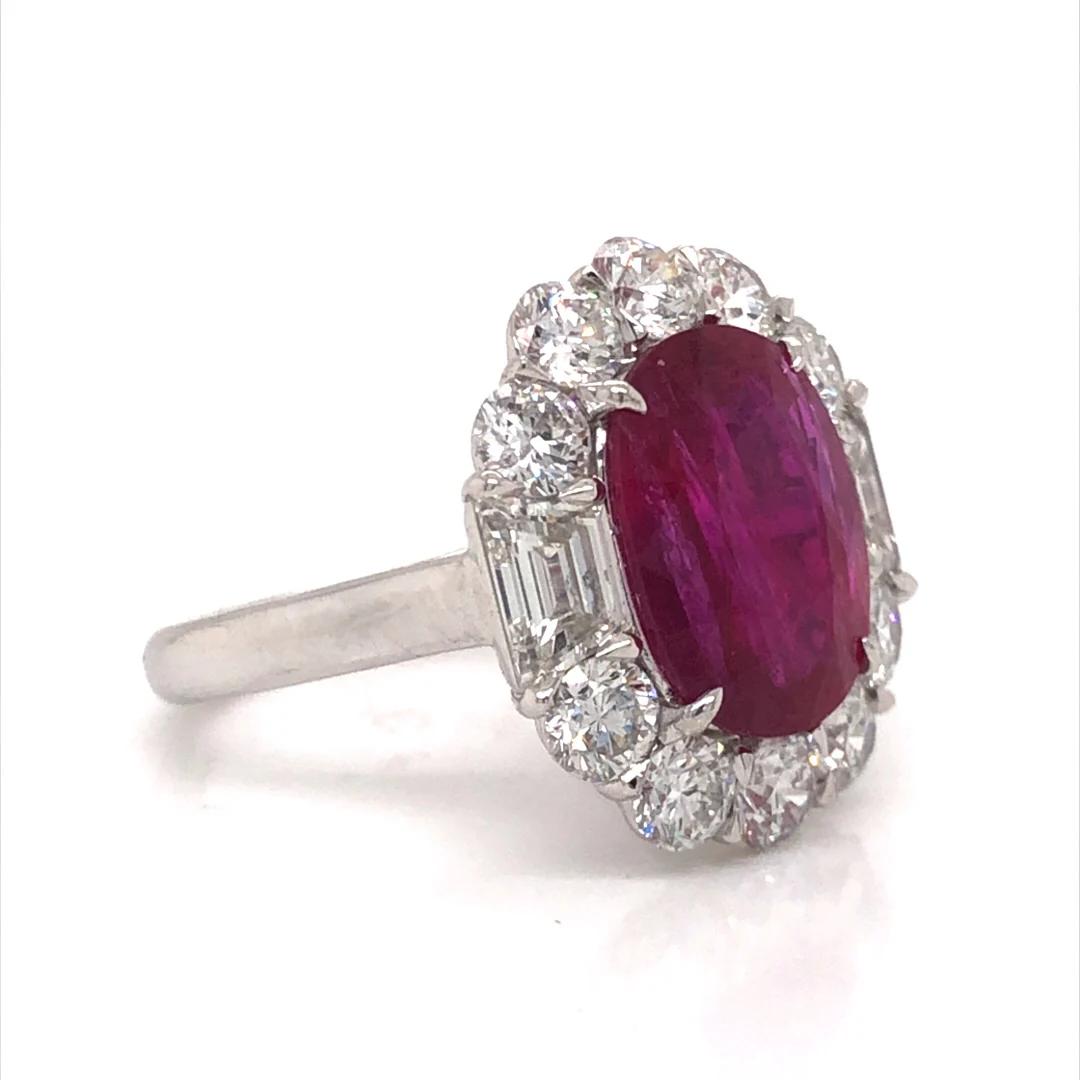 Cushion Cut Ruby & Diamond Cocktail Ring in Platinum - Image 3