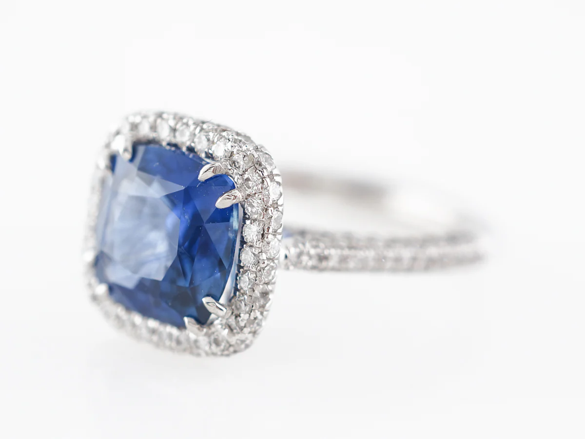 Cushion Cut Sapphire & Diamond Engagement Ring in Platinum - Image 2