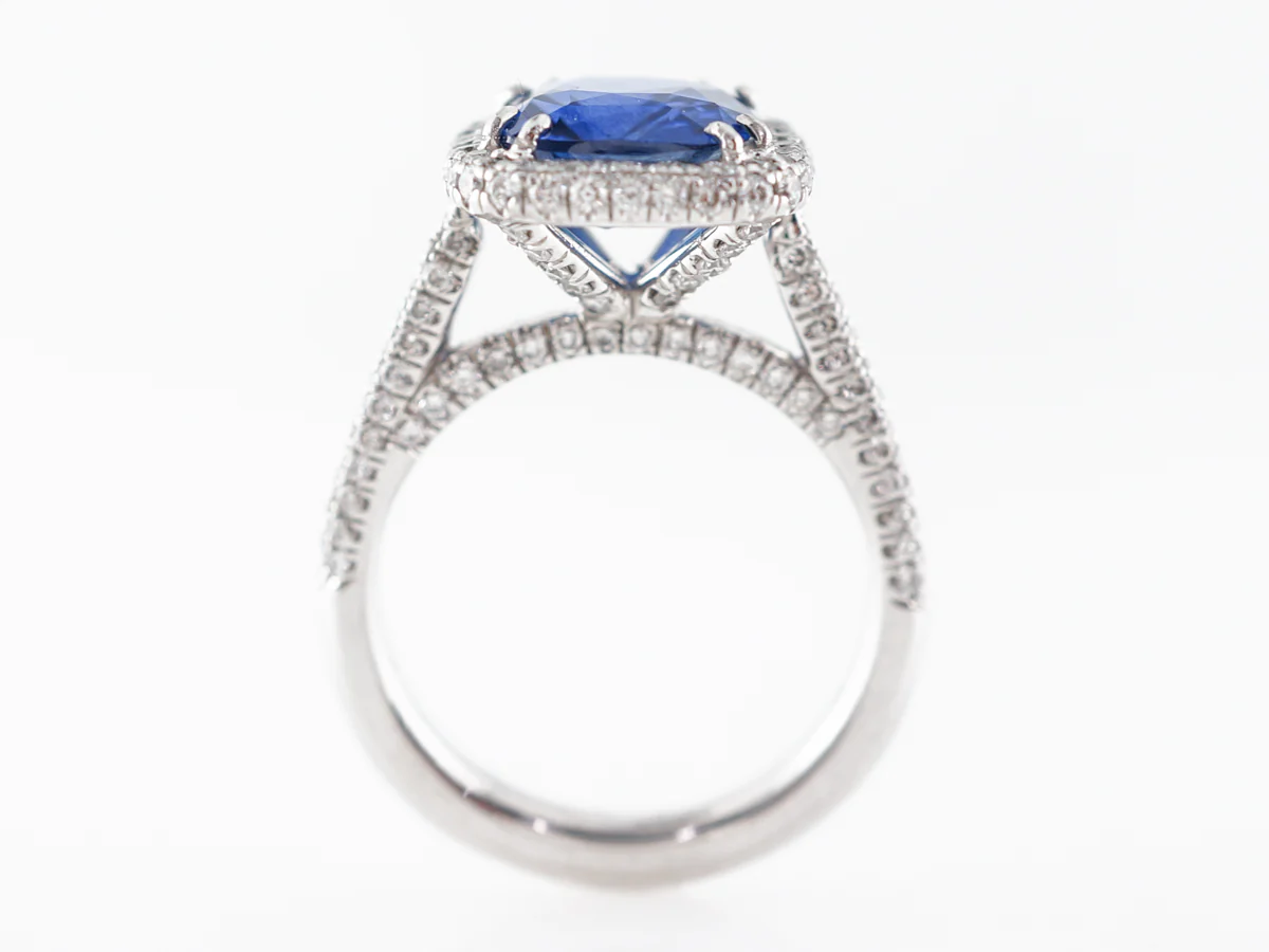 Cushion Cut Sapphire & Diamond Engagement Ring in Platinum - Image 4