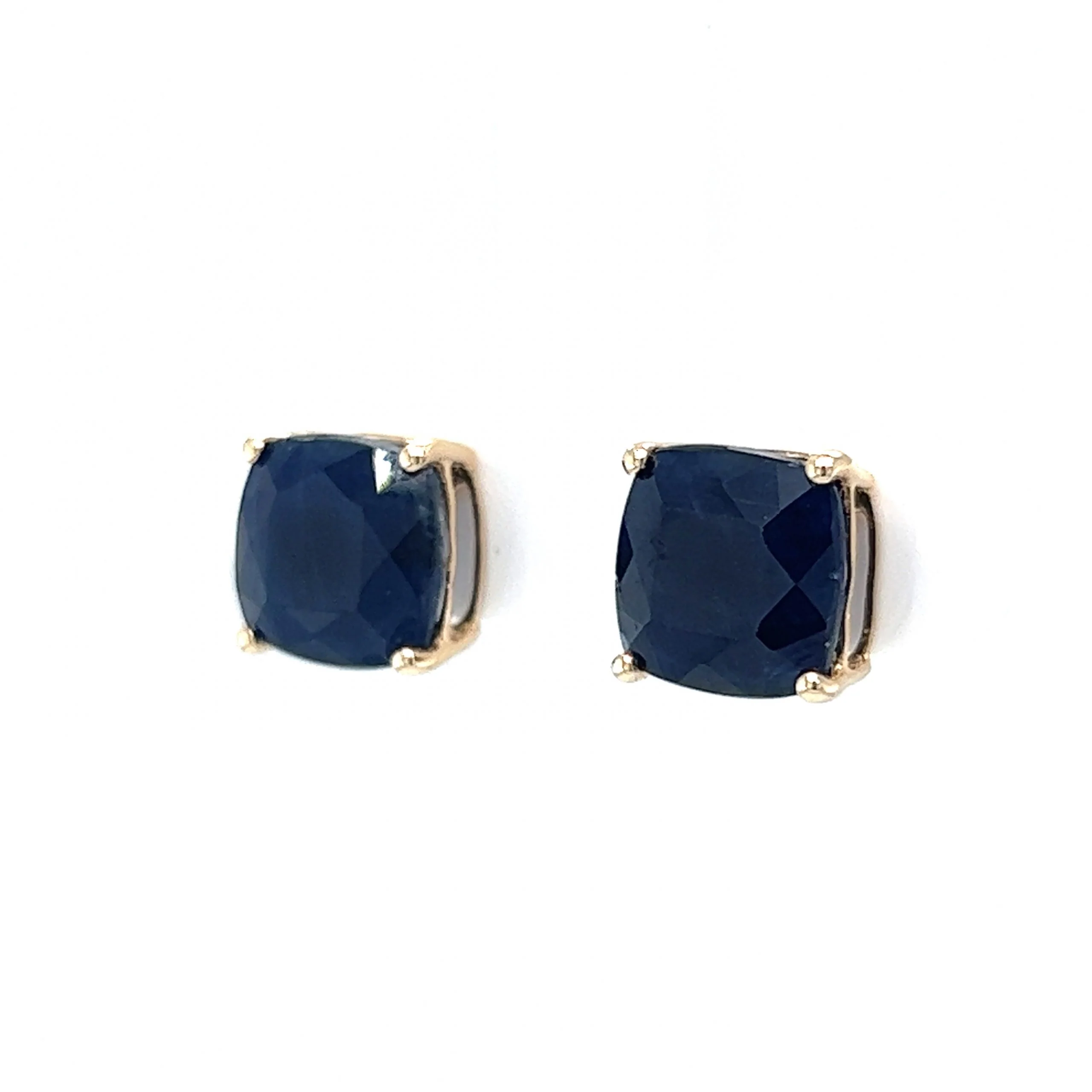 Cushion Cut Sapphire Stud Earrings in 14k Yellow Gold - Image 2