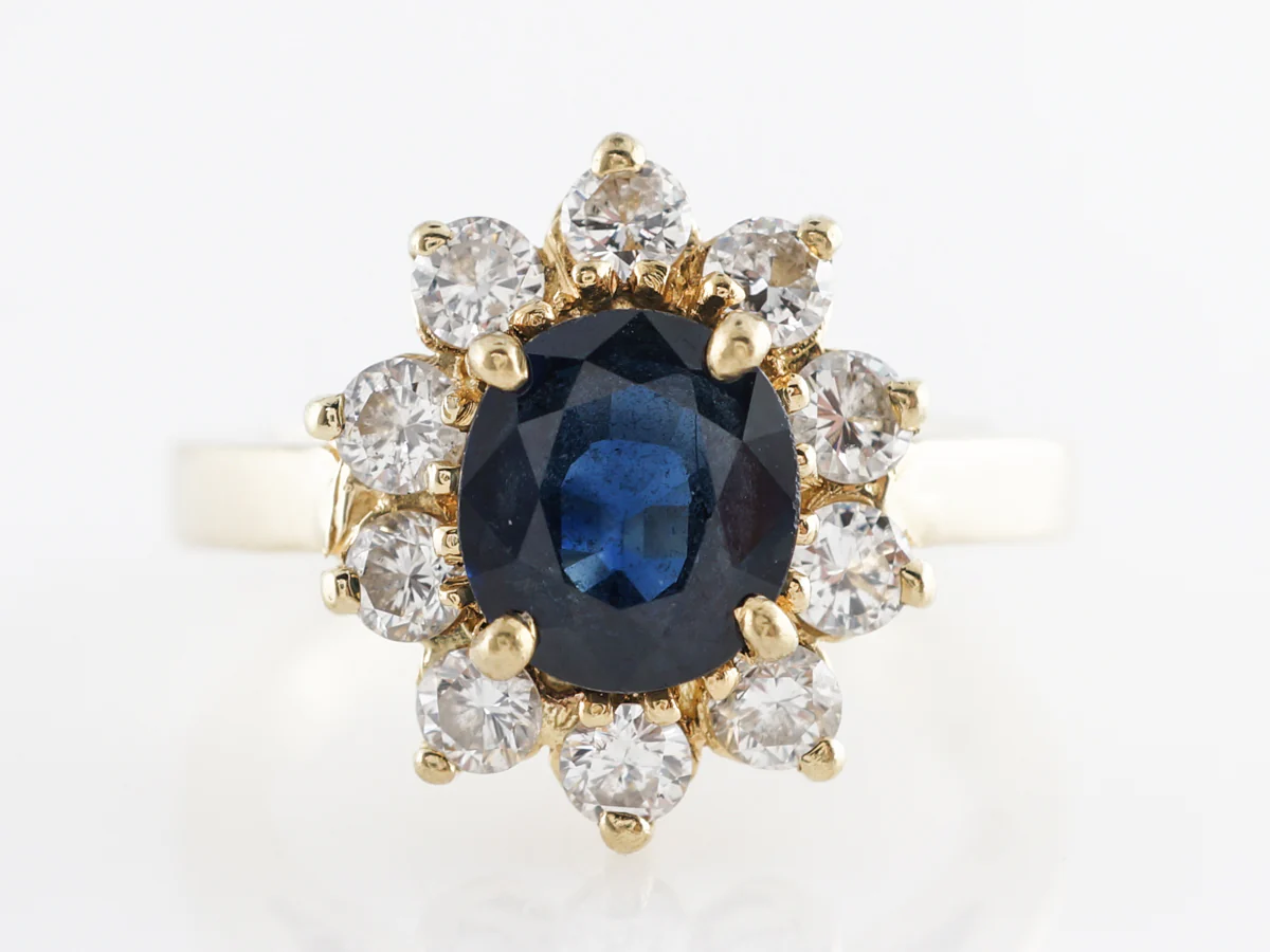 Cushion Cut Sapphire w/ Diamond Halo Engagement Ring in 18k