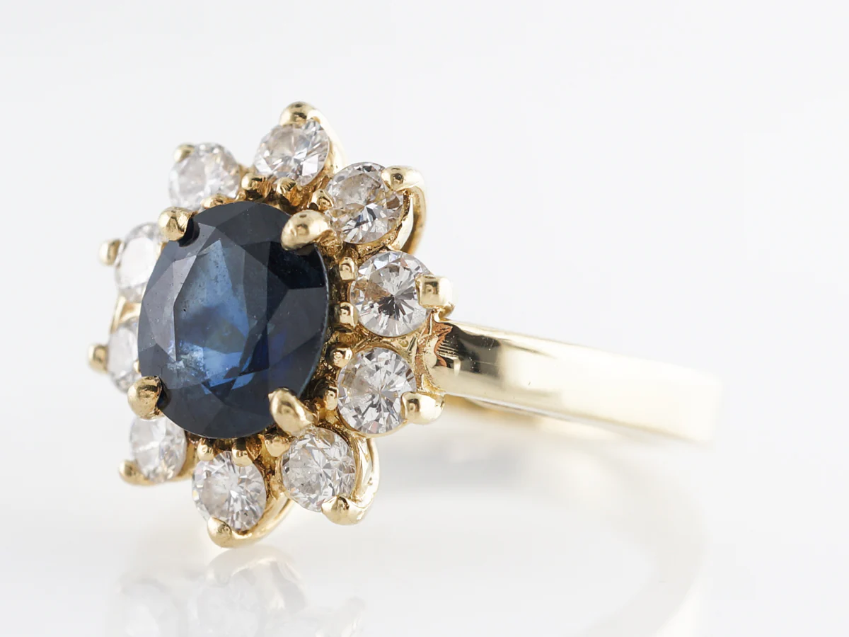 Cushion Cut Sapphire w/ Diamond Halo Engagement Ring in 18k - Image 2