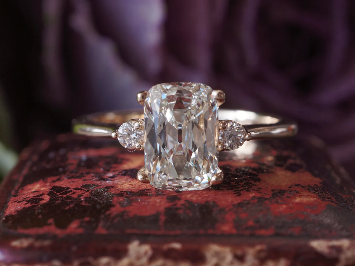 Custom Antique Cushion Cut Diamond Engagement Ring 14k - Image 6