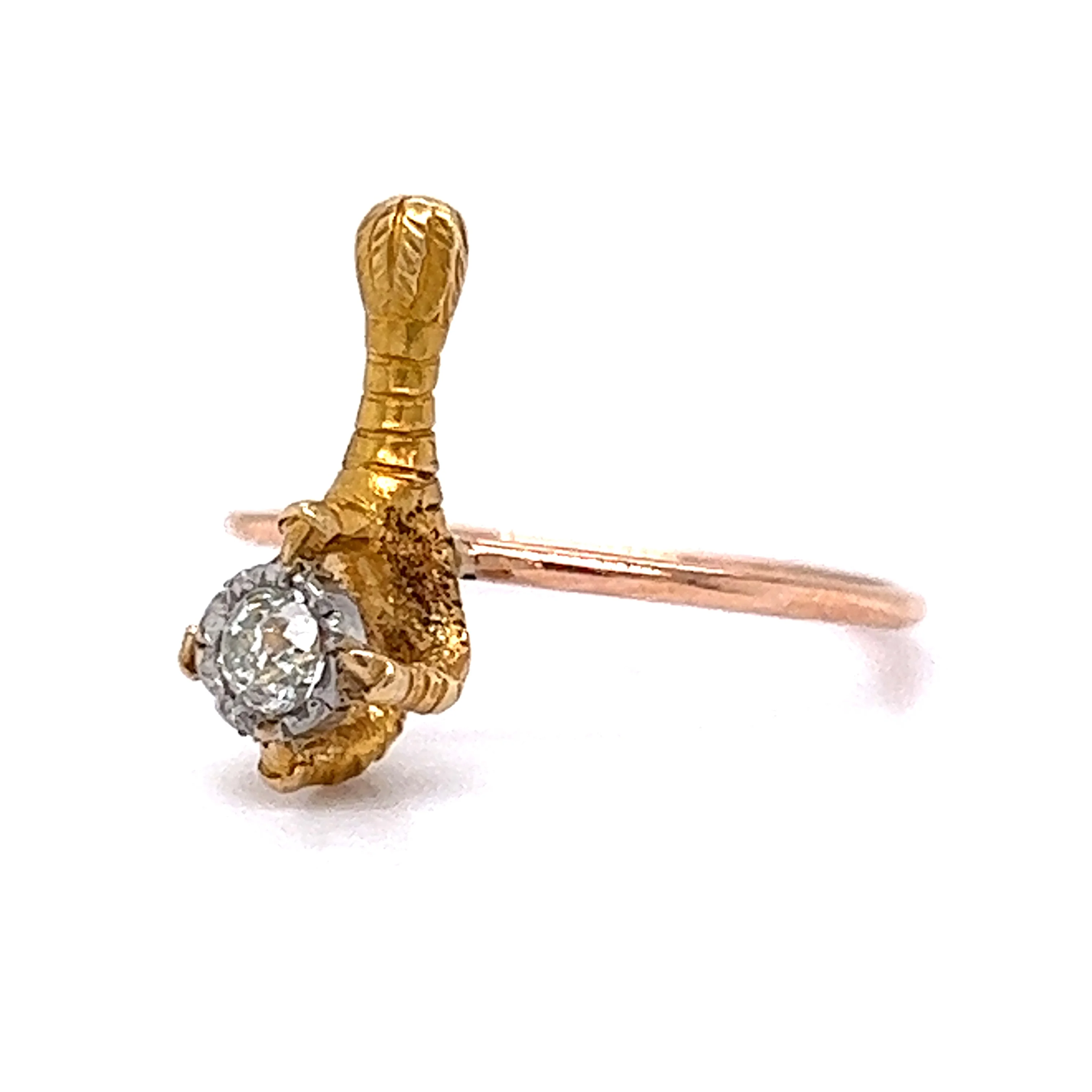 Vintage Victorian Diamond Claw Ring in 14k Yellow & Rose Gold - Image 2