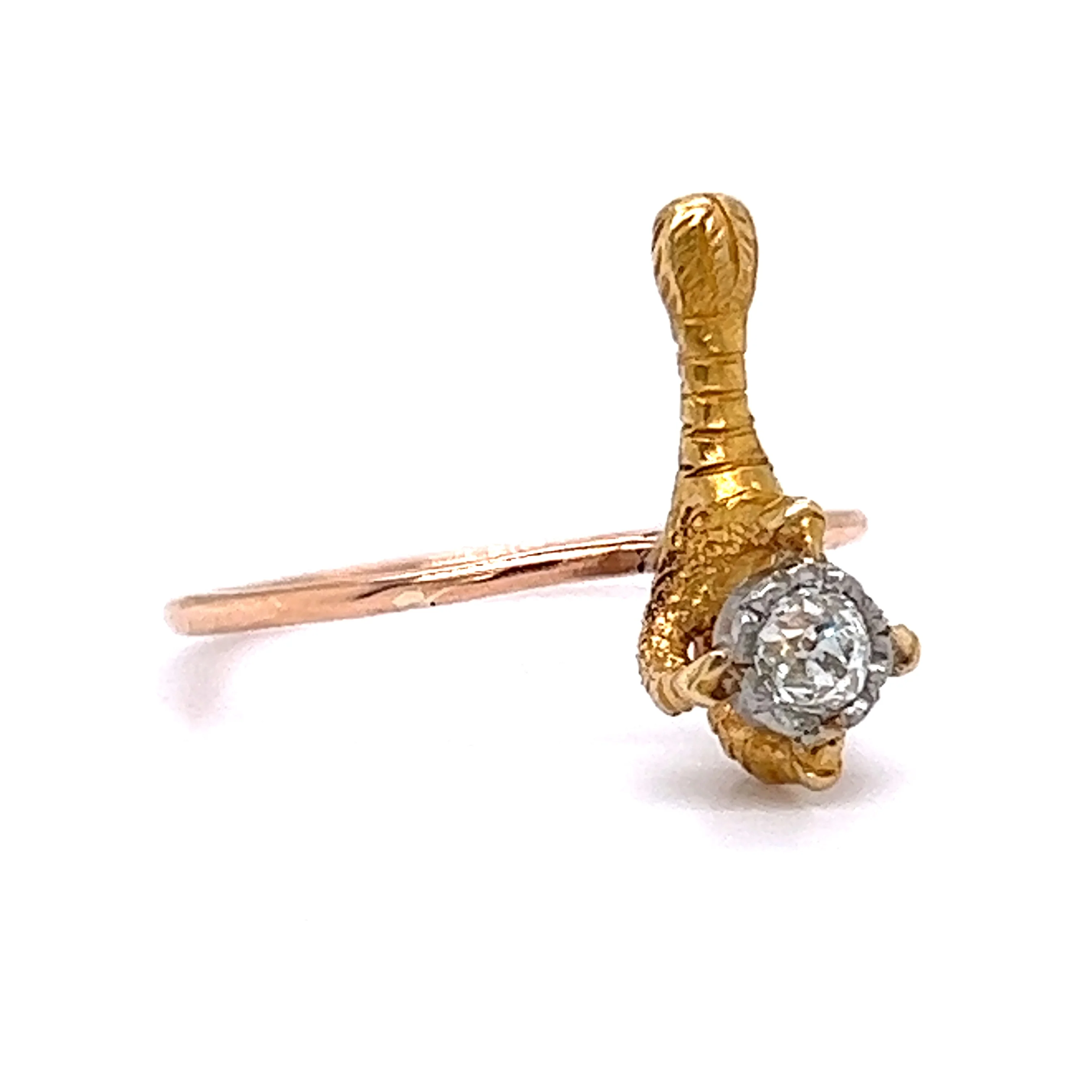Vintage Victorian Diamond Claw Ring in 14k Yellow & Rose Gold - Image 3