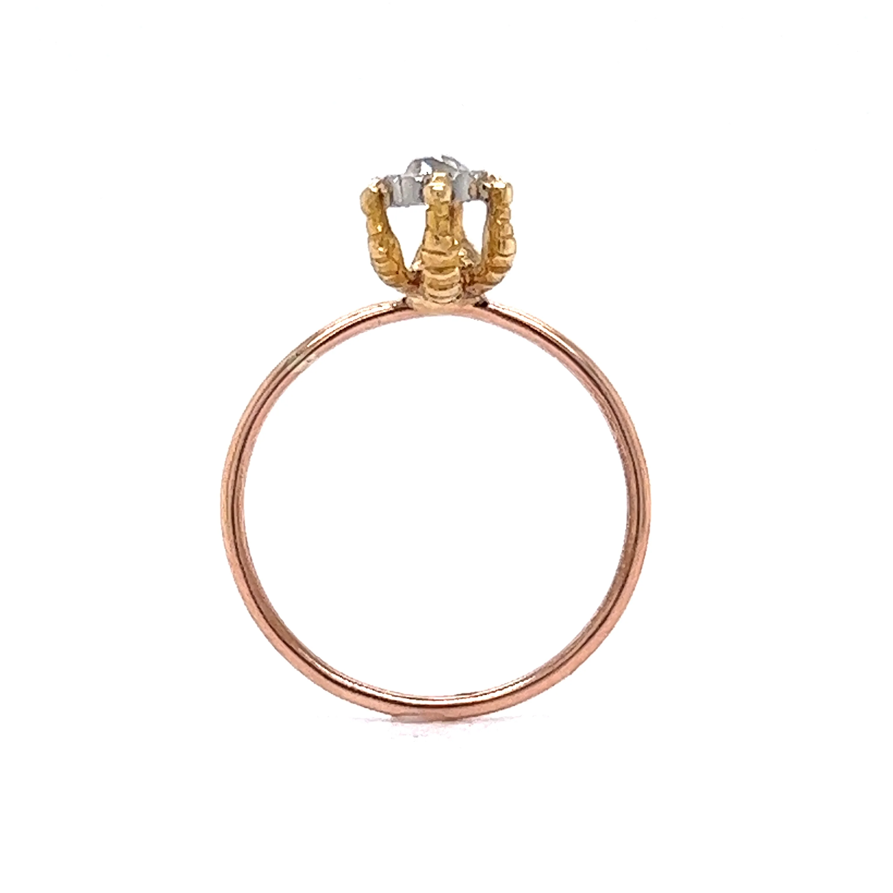 Vintage Victorian Diamond Claw Ring in 14k Yellow & Rose Gold - Image 4