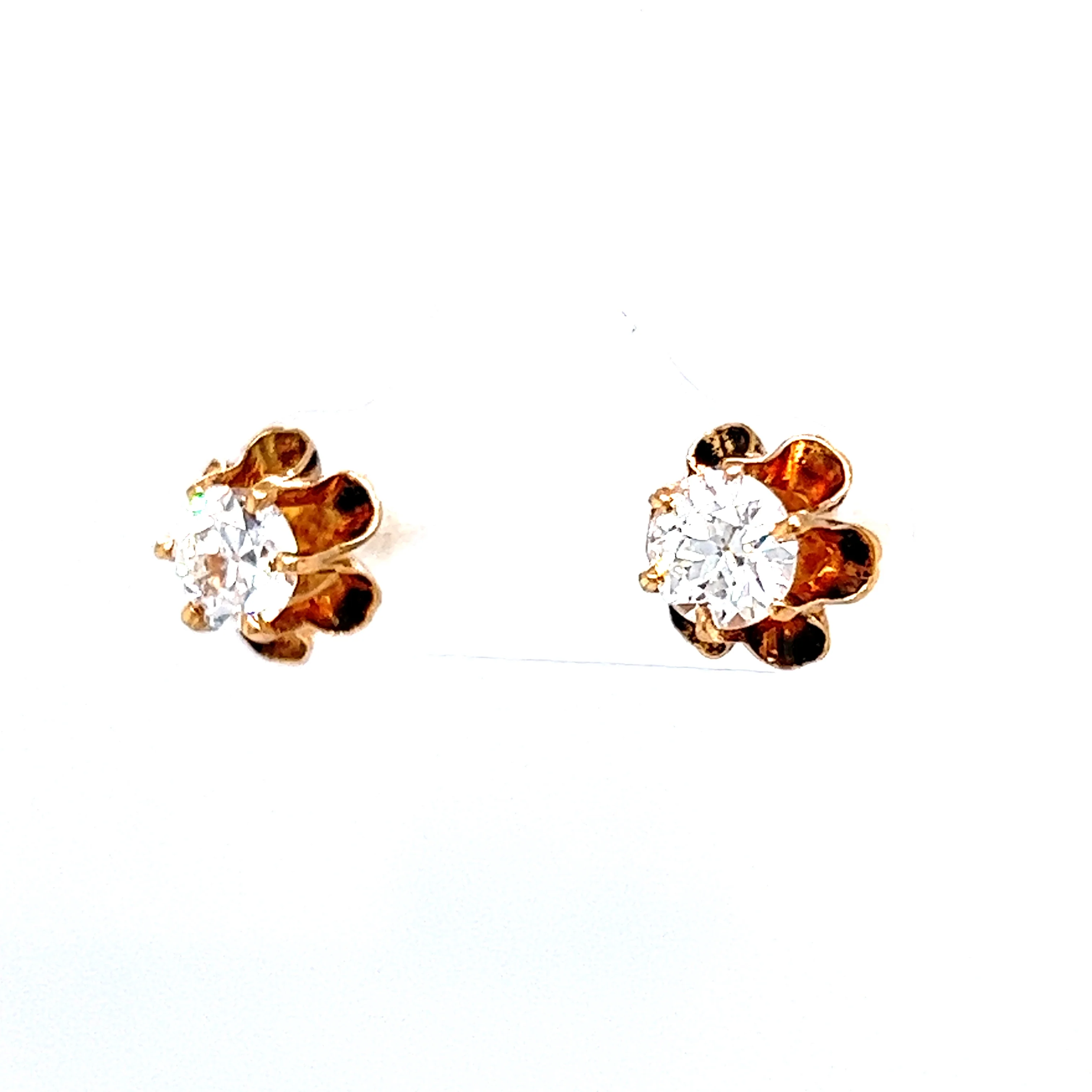 Vintage .90 Old European Cut Diamond Stud Earrings in 14k Yellow Gold - Image 2