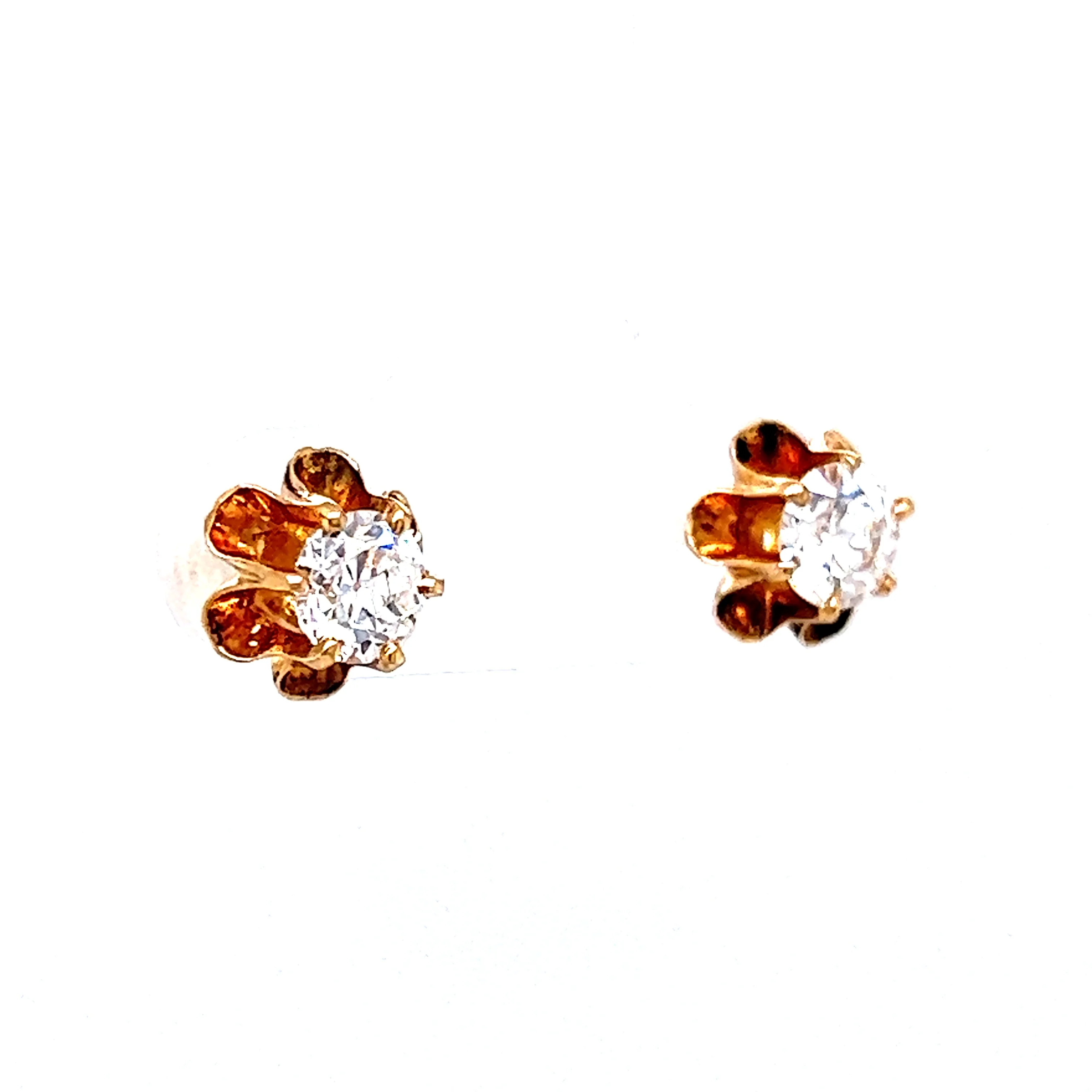 Vintage .90 Old European Cut Diamond Stud Earrings in 14k Yellow Gold - Image 3