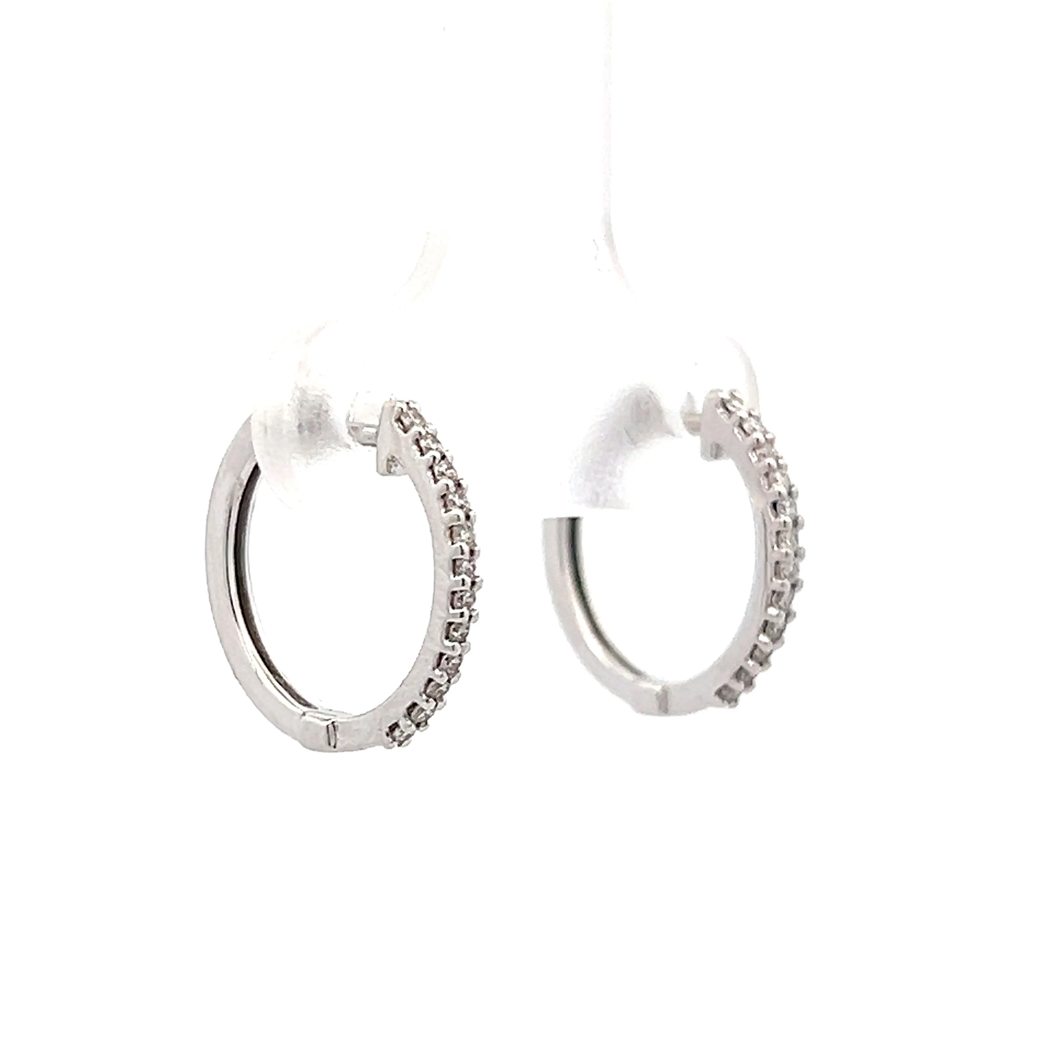 Dainty Hoop Earrings w/ Diamonds in 14k White Gold - Image 3