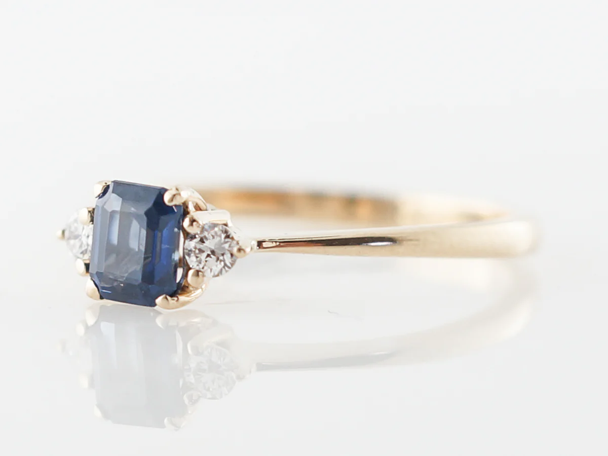 Dainty Sapphire & Diamond Engagement Ring in Yellow Gold - Image 2