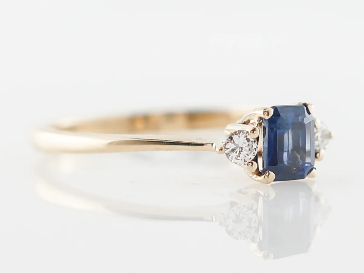 Dainty Sapphire & Diamond Engagement Ring in Yellow Gold - Image 3