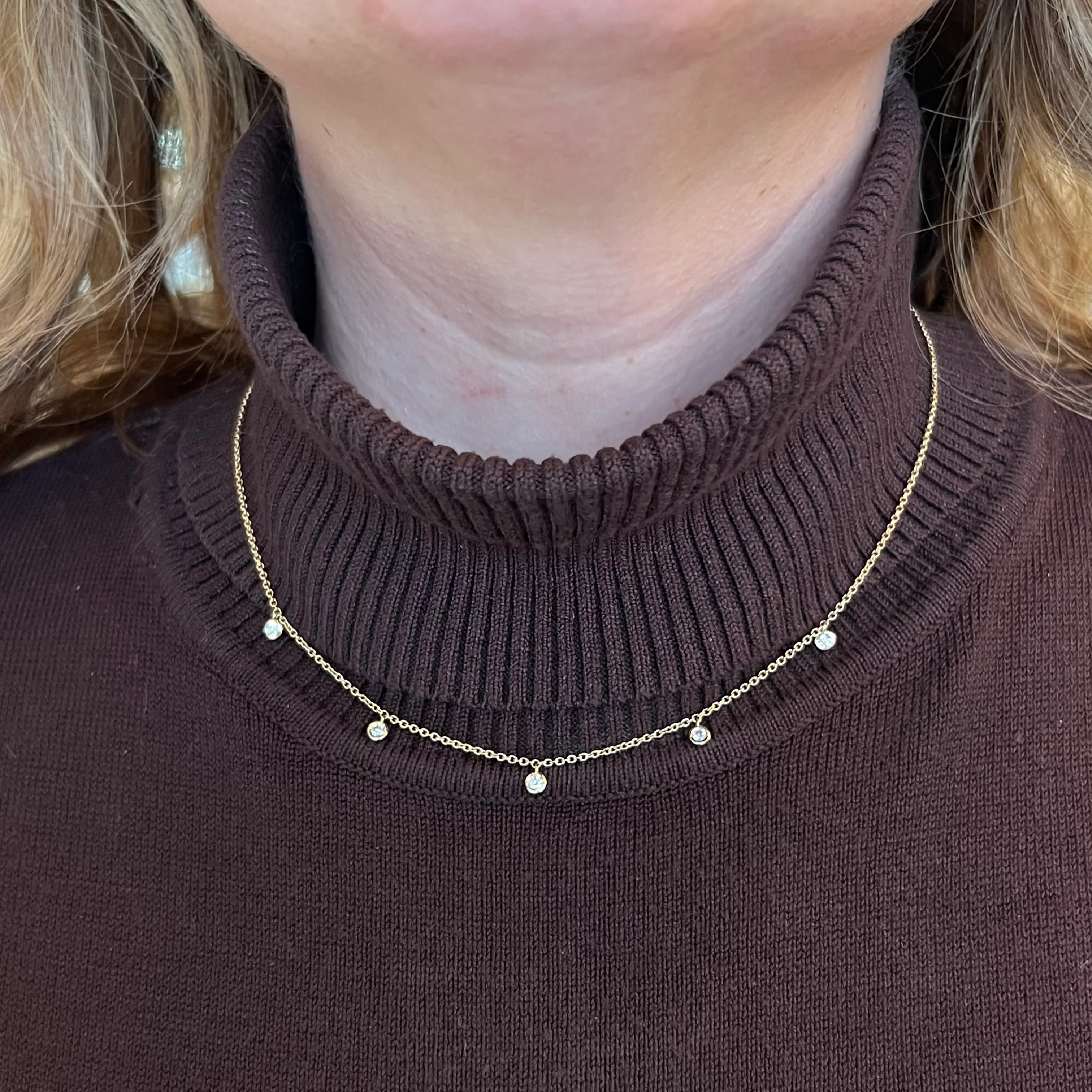 Dangle Bezel Set Diamond Necklace in 14k Yellow Gold - Image 4