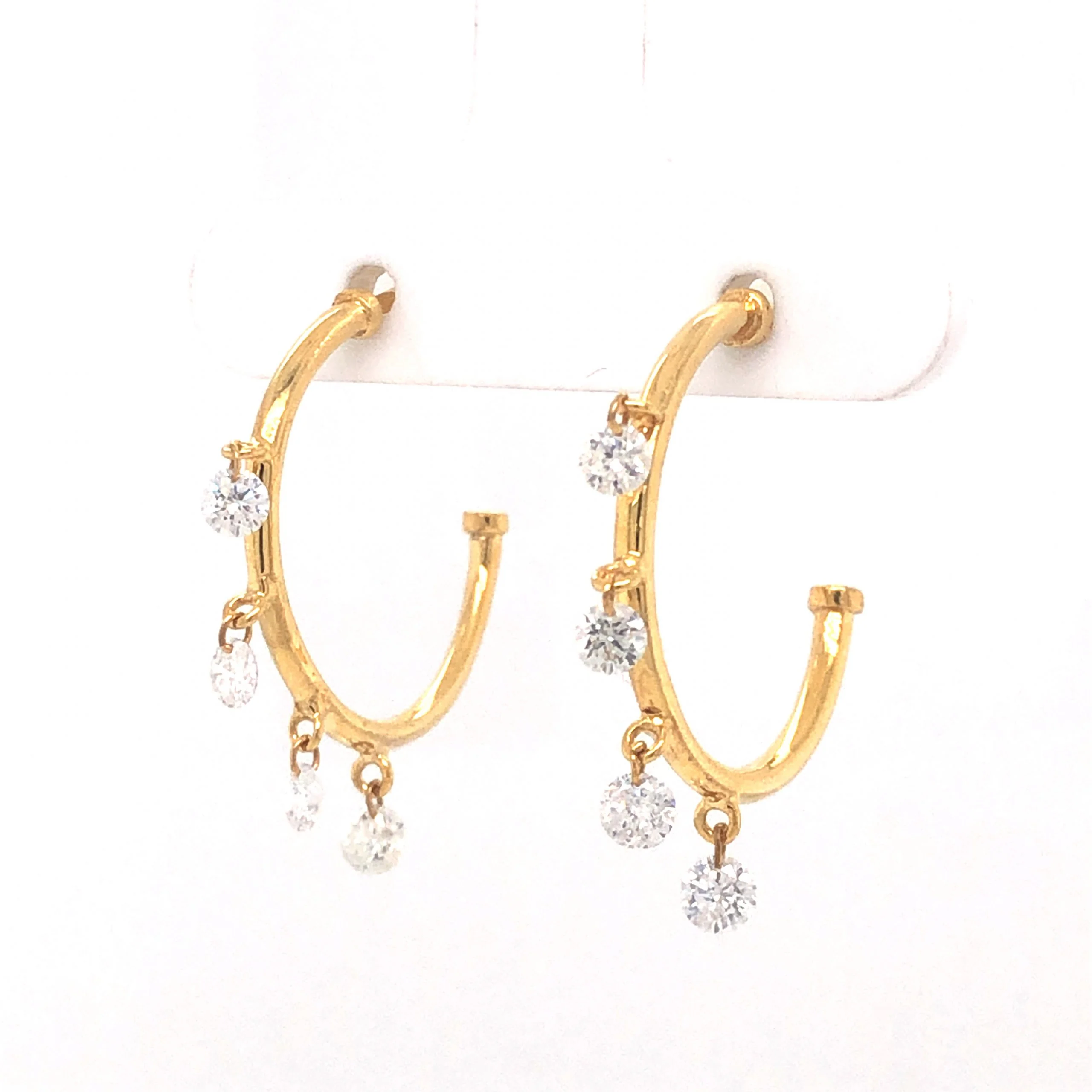 Dangle Diamond Hoop Earrings in 14k Yellow Gold - Image 2