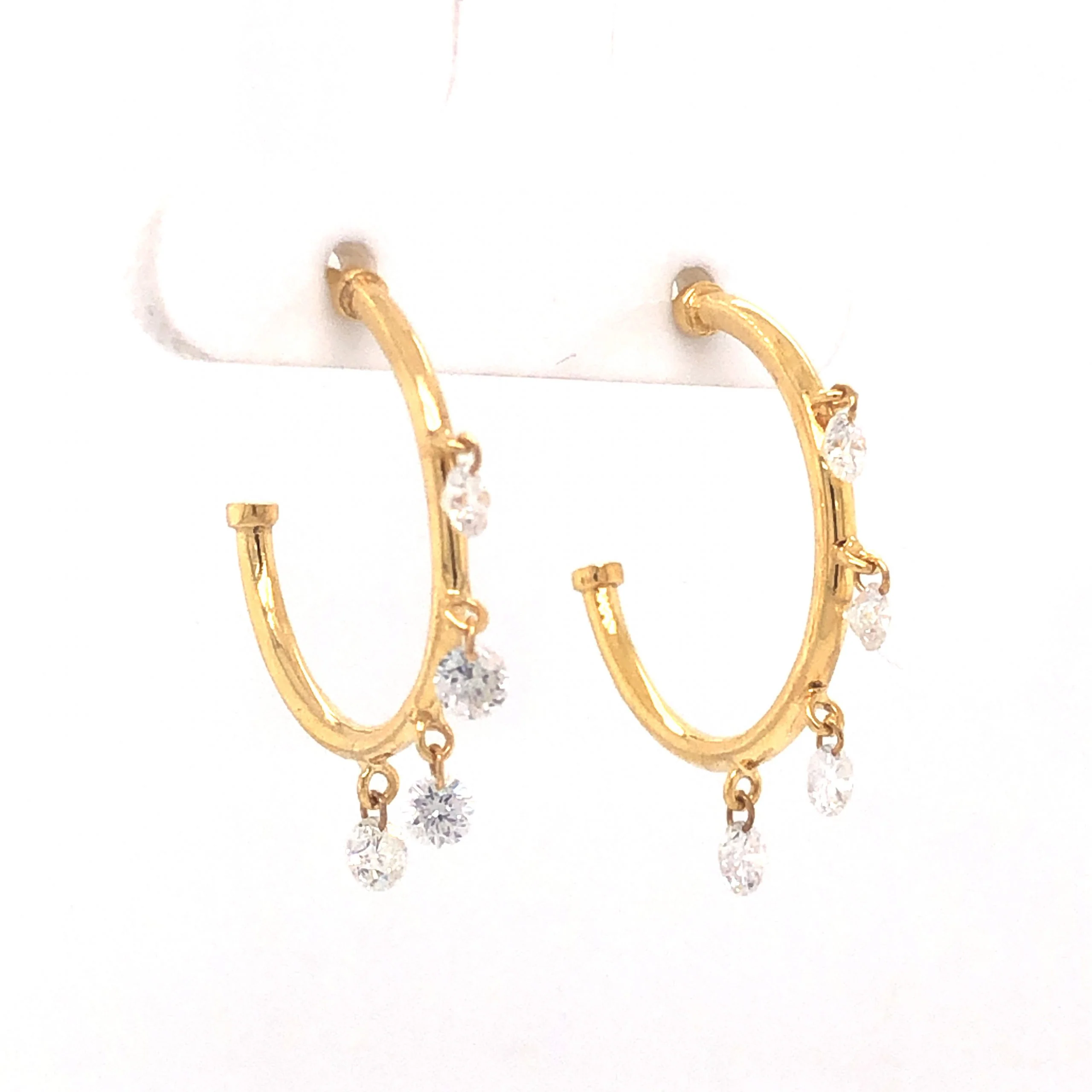 Dangle Diamond Hoop Earrings in 14k Yellow Gold - Image 3