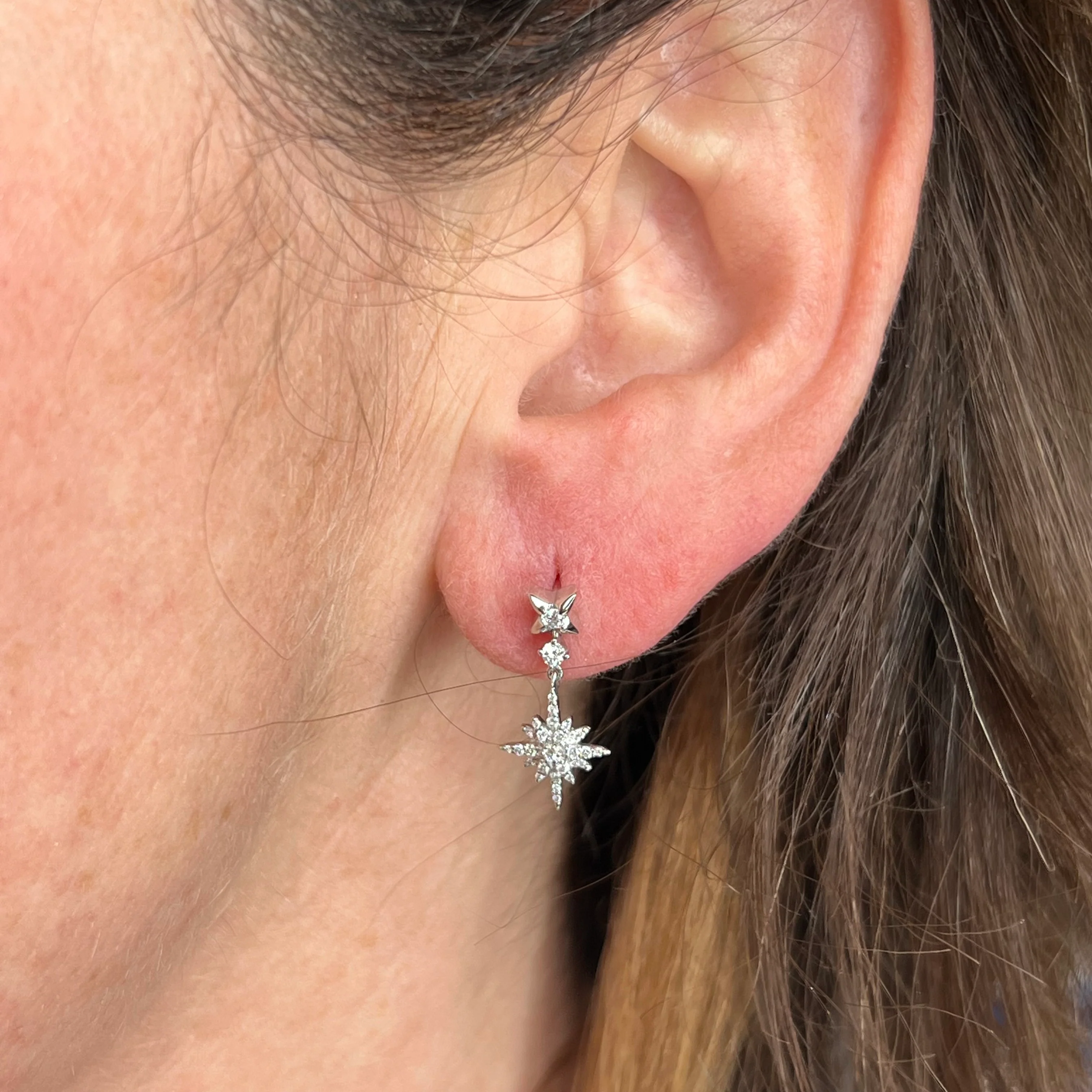 Dangle Drop Earrings Modern .31 Round Brilliant Cut Diamonds in 18k White Gold - Image 4