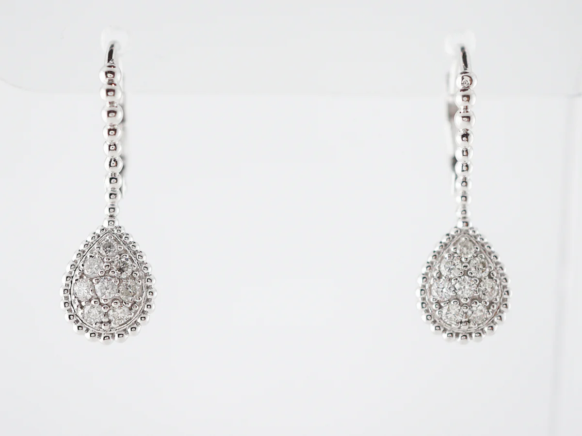 Dangle Drop Earrings Modern .43 Round Brilliant Cut Diamonds in 14k White Gold