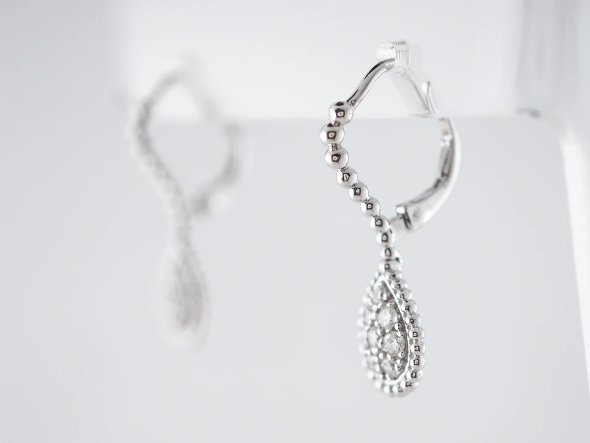 Dangle Drop Earrings Modern .43 Round Brilliant Cut Diamonds in 14k White Gold - Image 2
