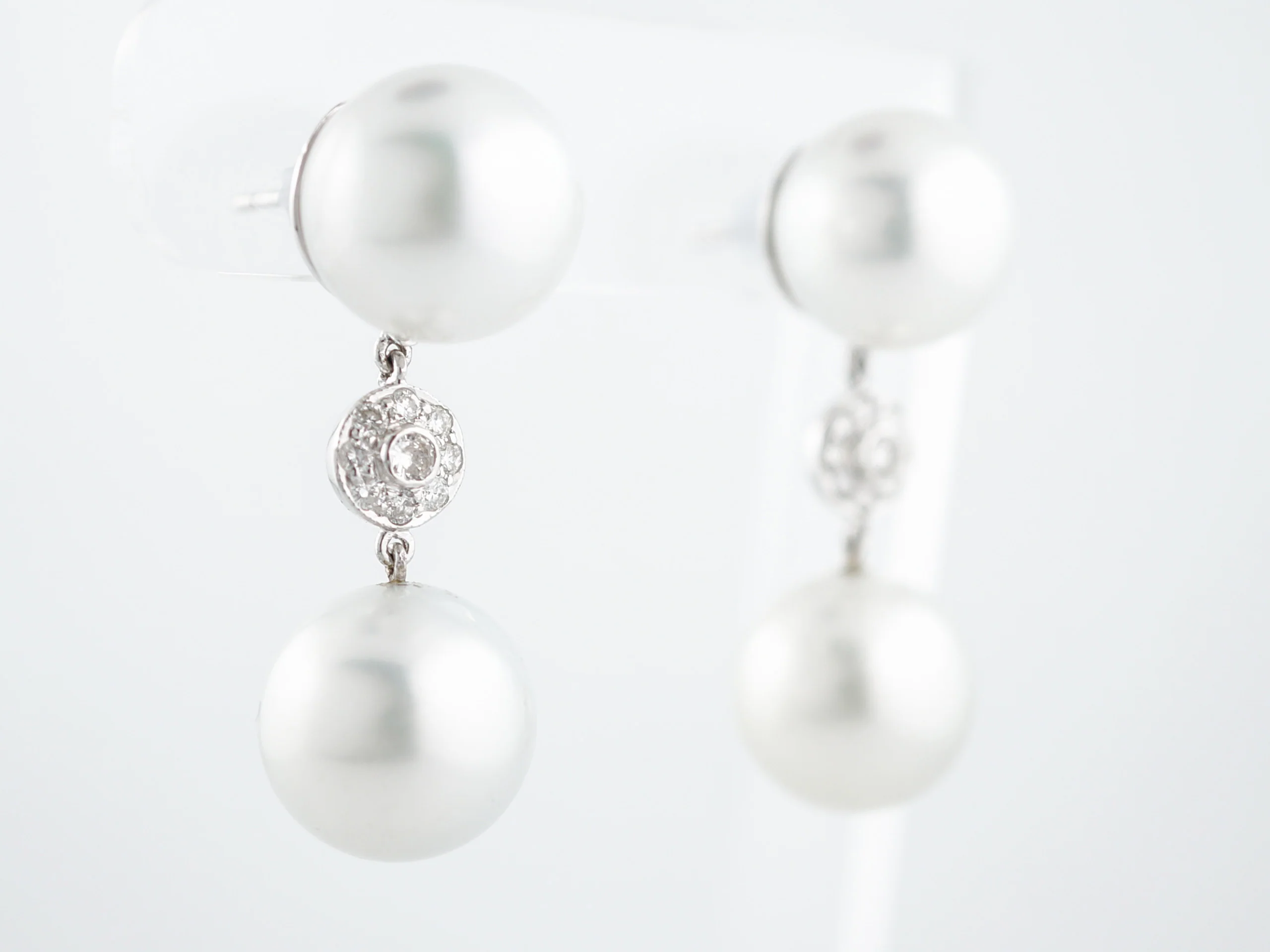 ***RTV***Dangle Drop Earrings Modern Pearls & .58 Round Brilliant Cut Diamonds in 18K White Gold - Image 2