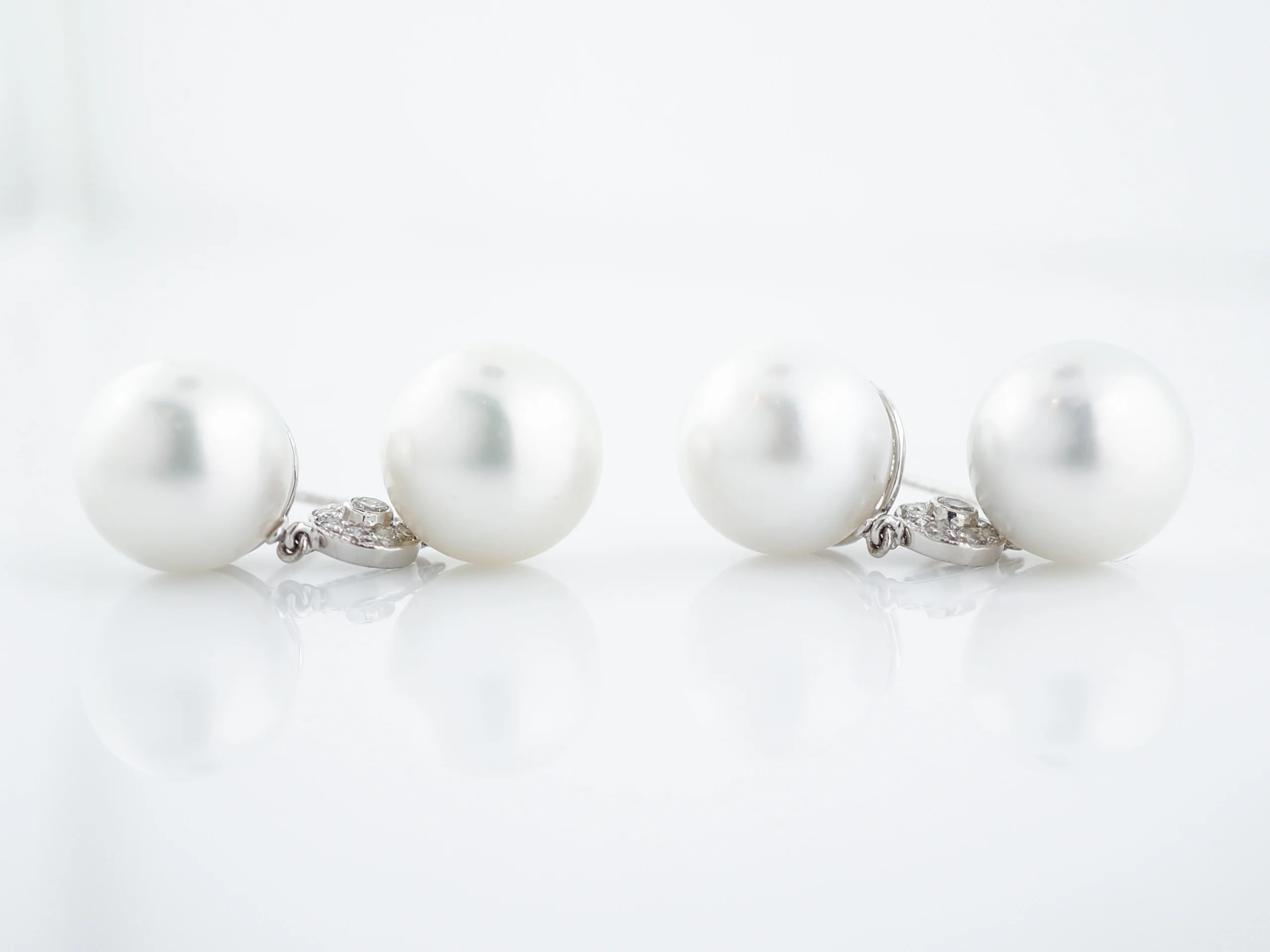 ***RTV***Dangle Drop Earrings Modern Pearls & .58 Round Brilliant Cut Diamonds in 18K White Gold - Image 3