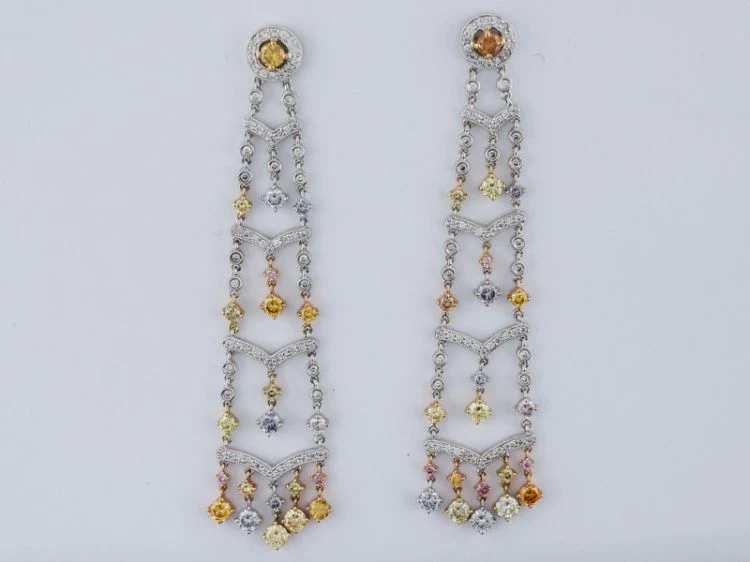 Dangle Earrings Modern 4.17 Round Brilliant Cut Diamonds in 14k White and Yellow Gold