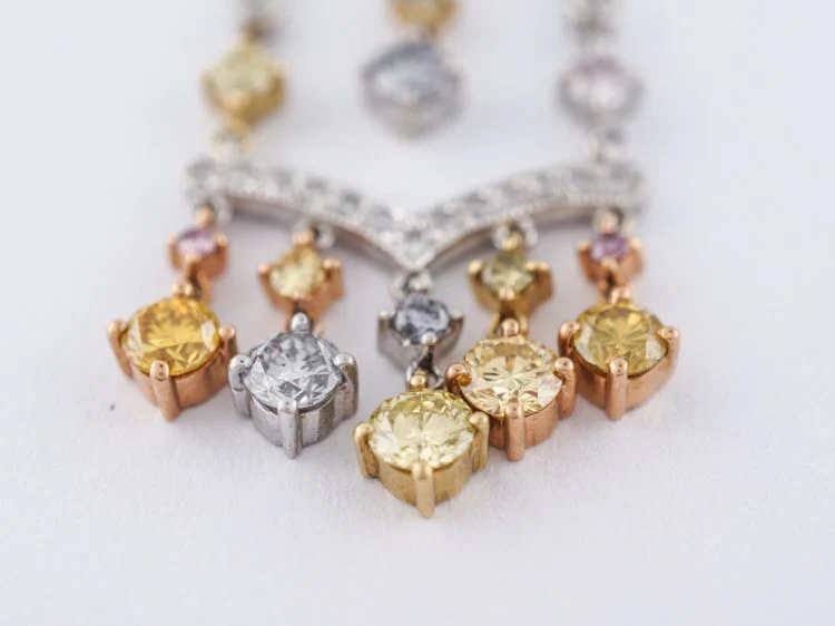 Dangle Earrings Modern 4.17 Round Brilliant Cut Diamonds in 14k White and Yellow Gold - Image 6