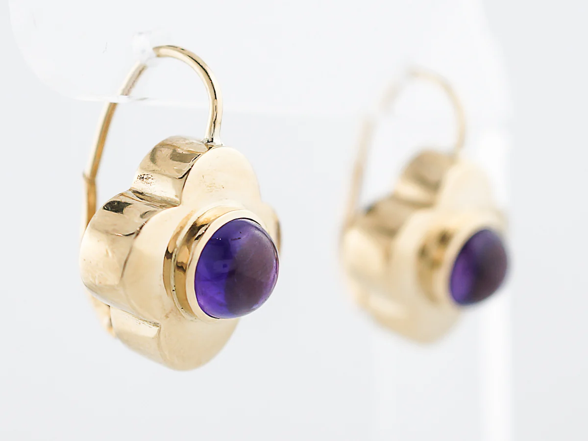 Dangle Earrings Modern 4.60 Cabochon Cut Amethyst in 18K Yellow Gold - Image 2